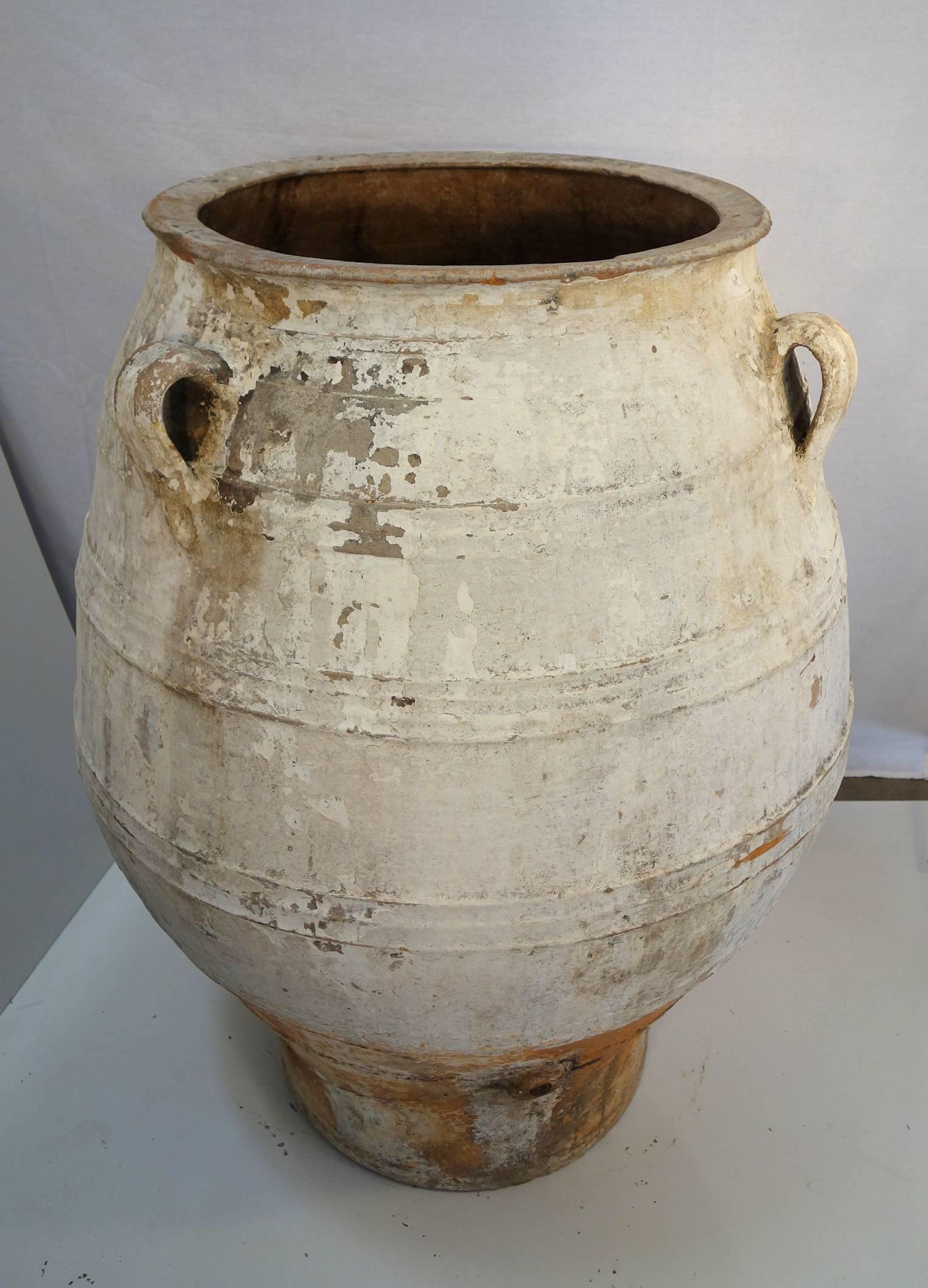Classical Greek 19th Century Big Mediterranean Terracotta Amphora Jar with White Patina