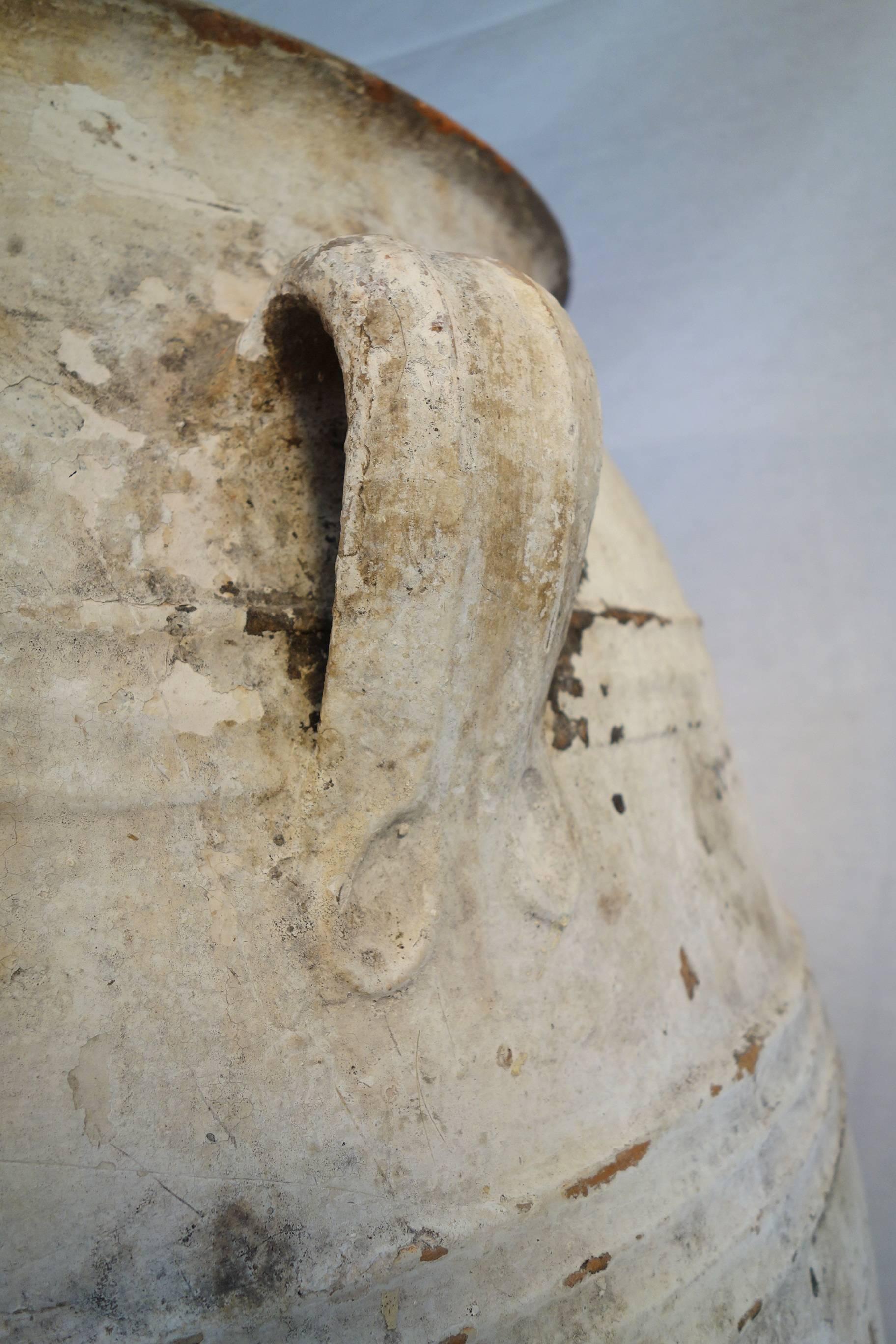 19th Century Big Mediterranean Terracotta Amphora Jar with White Patina 1