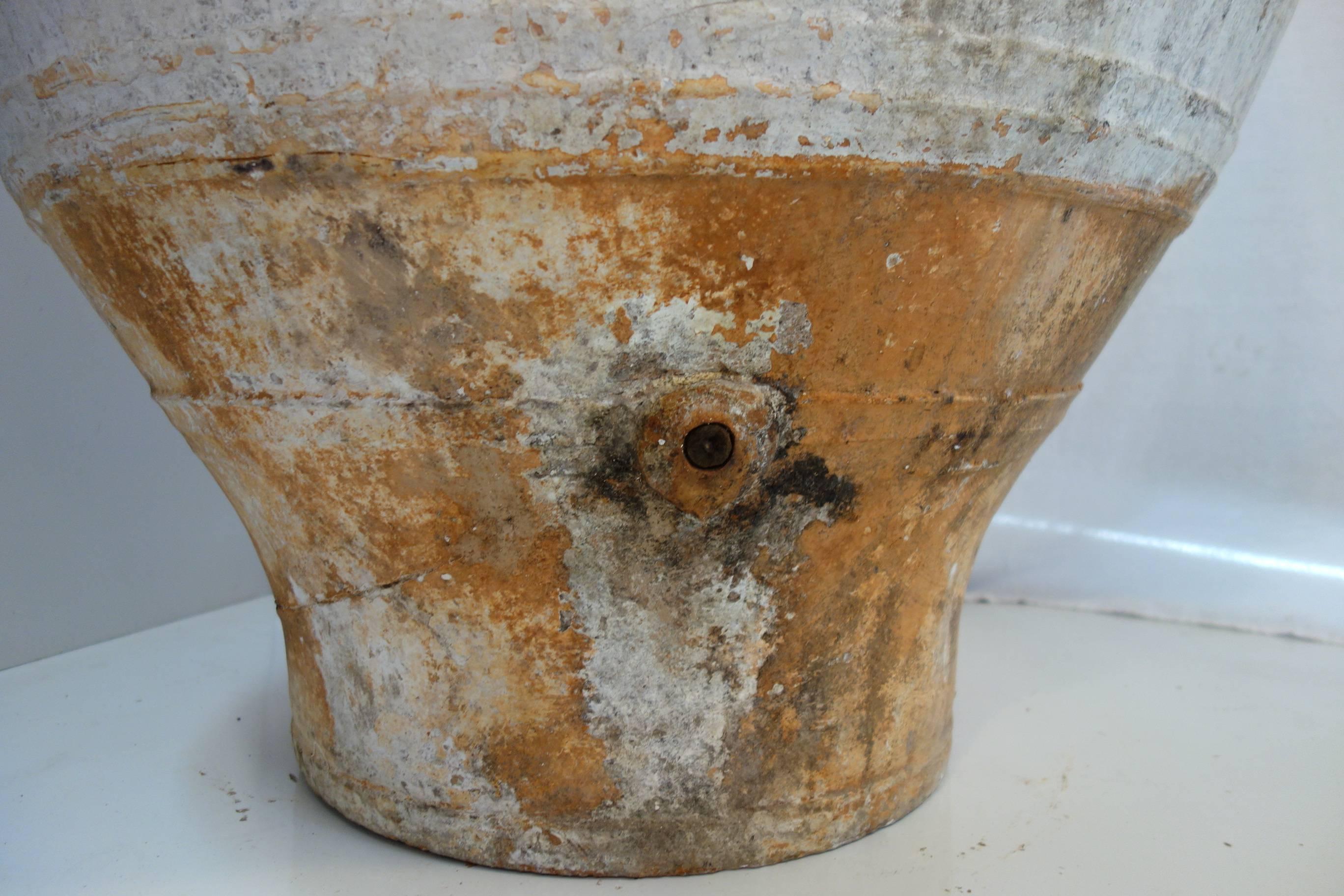 19th Century Big Mediterranean Terracotta Amphora Jar with White Patina 3