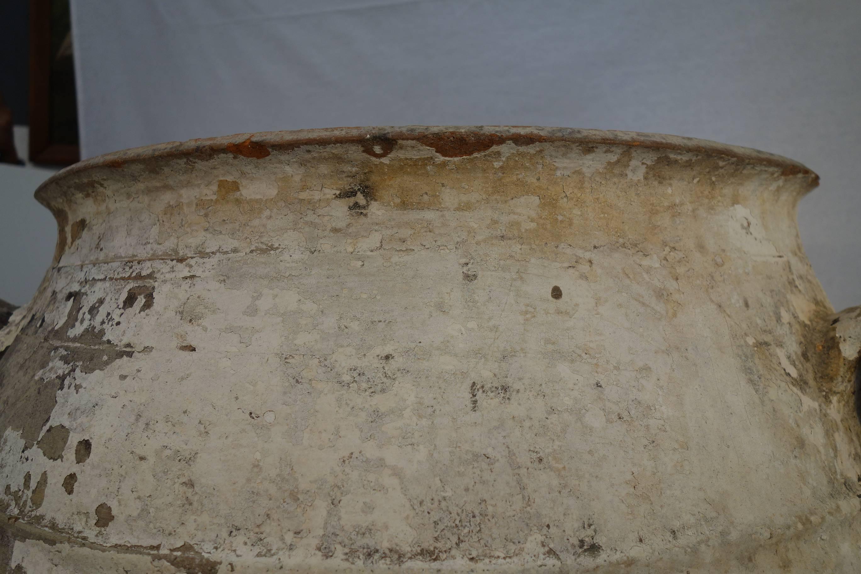 19th Century Big Mediterranean Terracotta Amphora Jar with White Patina 4
