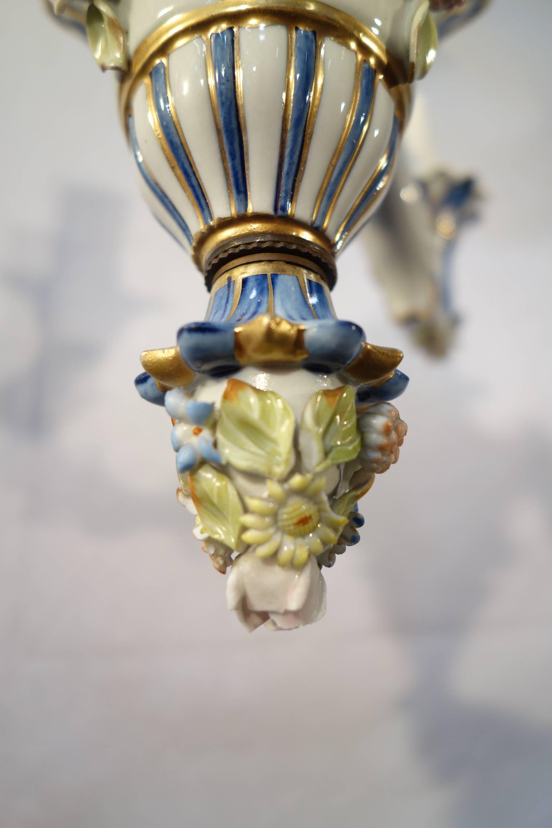 20th Century Antique Italian Porcelain Capodimonte Little Chandelier