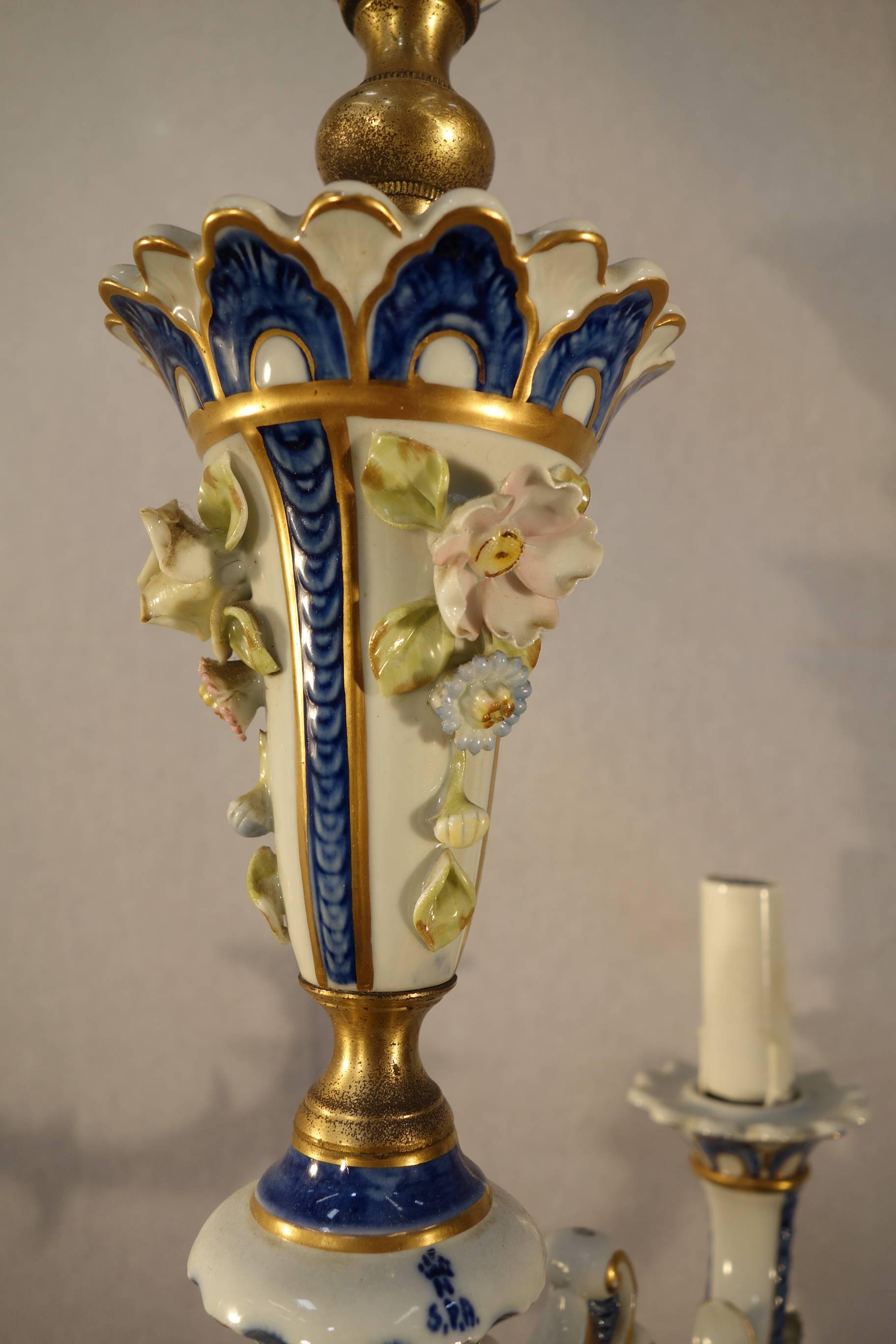 Antique Italian Porcelain Capodimonte Little Chandelier In Good Condition In Encinitas, CA