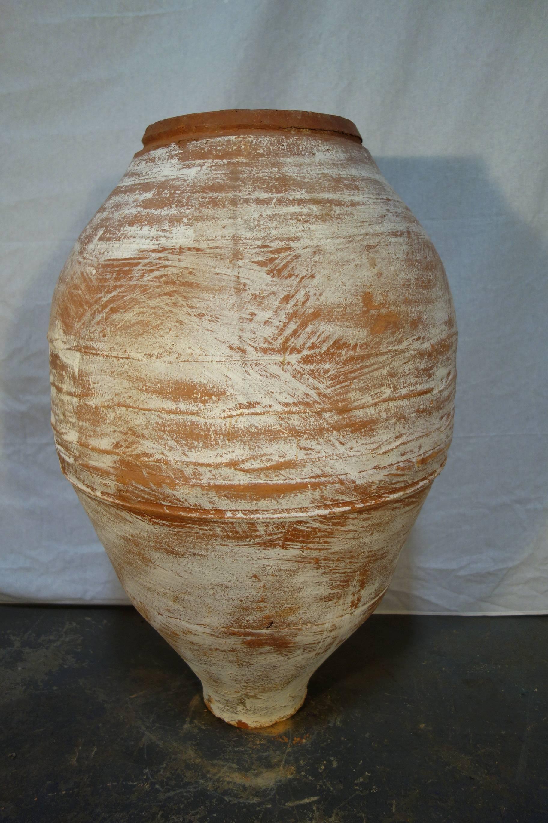 Greek 19th Century Mediterranean Terracotta Water Amphora Jar with White Patina