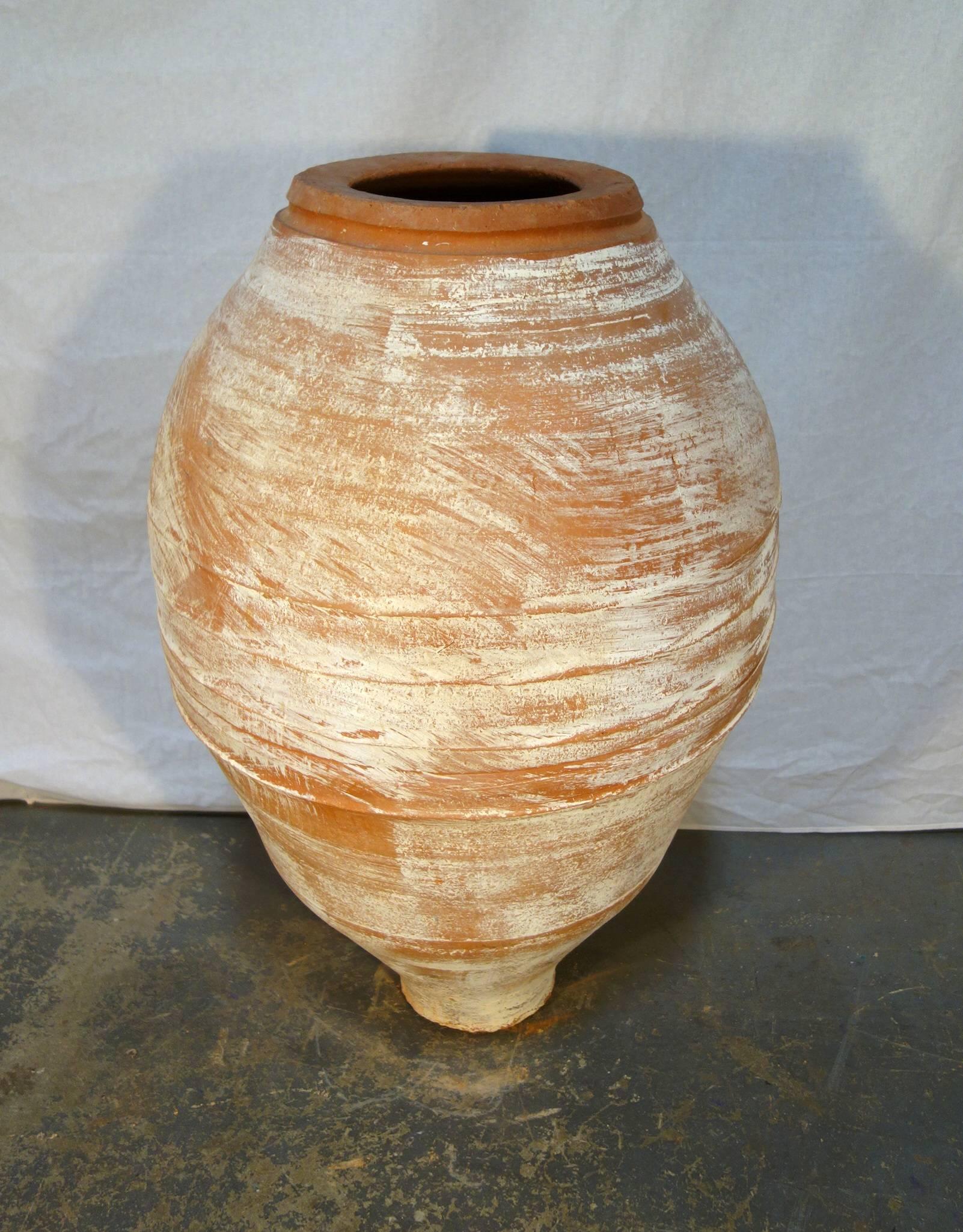 Painted 19th Century Mediterranean Terracotta Water Amphora Jar with White Patina