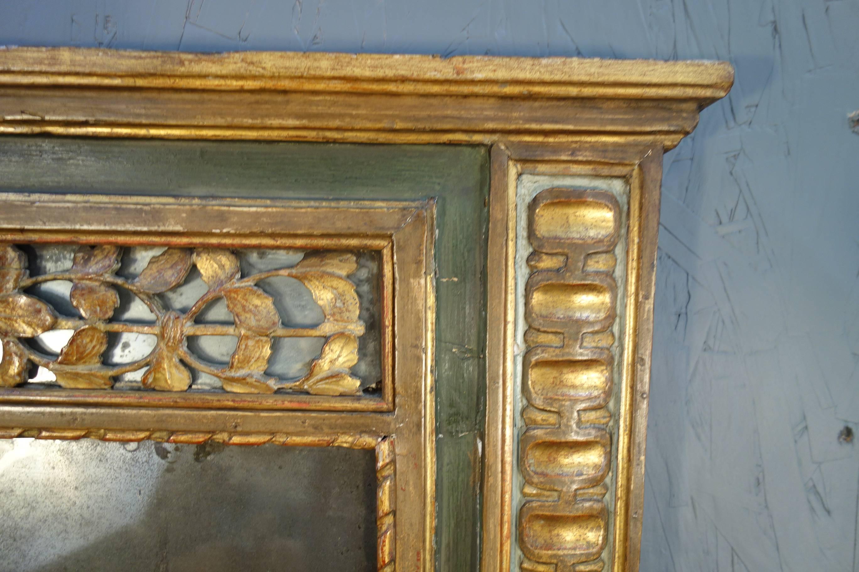 Louis XV Antique Italian Gold Gilded and Painted Mirror, Early 1800s