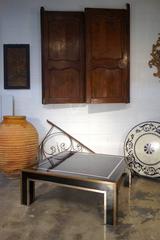 Italian Mid-Century Black Square Metal Coffee Table with Chrome and Brass Trim