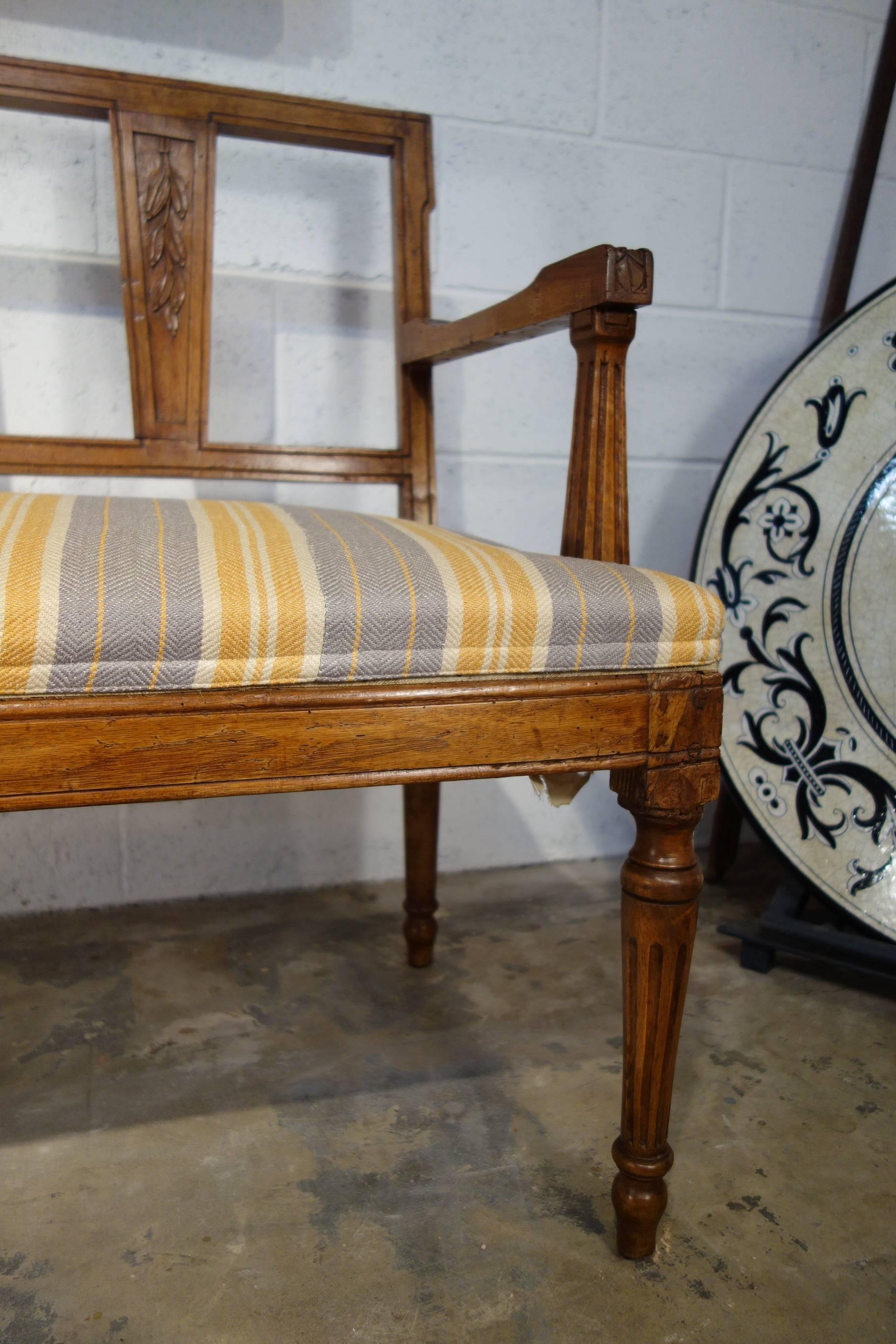 Walnut Antique Italian Lombardy Settee Couch, Louis XVI, circa 1860