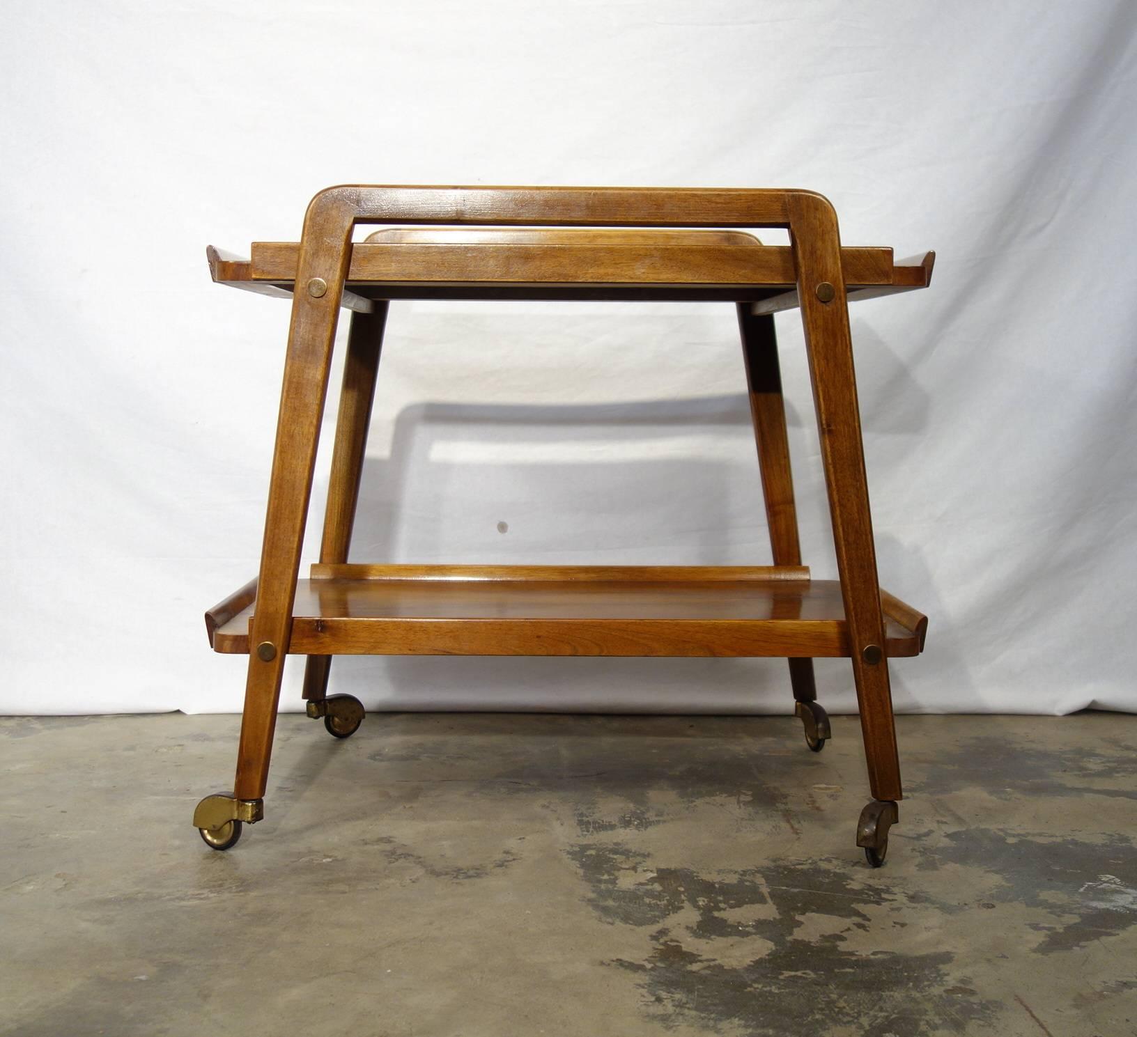 Mid-Century Modern Italian Mid-Century Walnut Rolling Bar Cart, 1950s