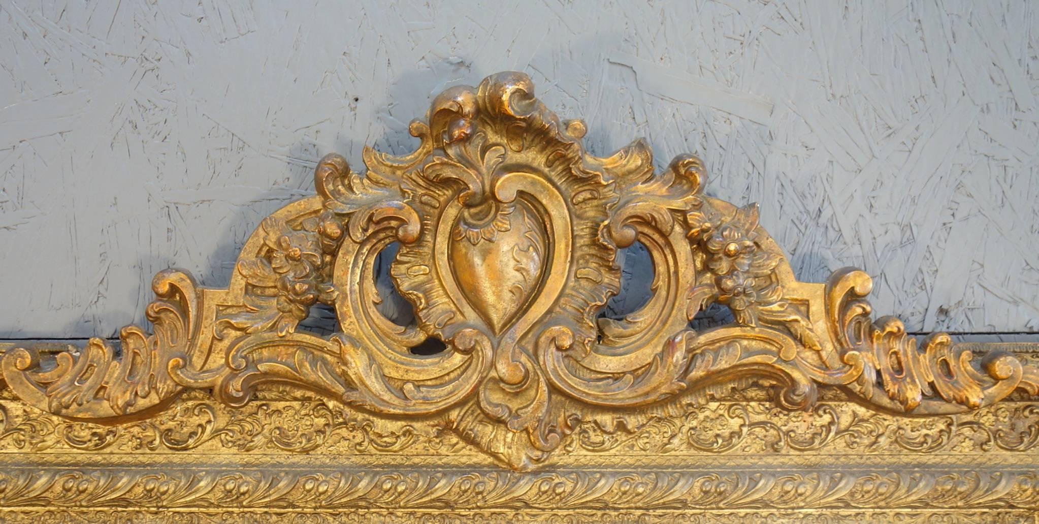 Antique Italian Louis XVI Baroque Carved Gold Mirror Ca 1860 In Good Condition In Encinitas, CA