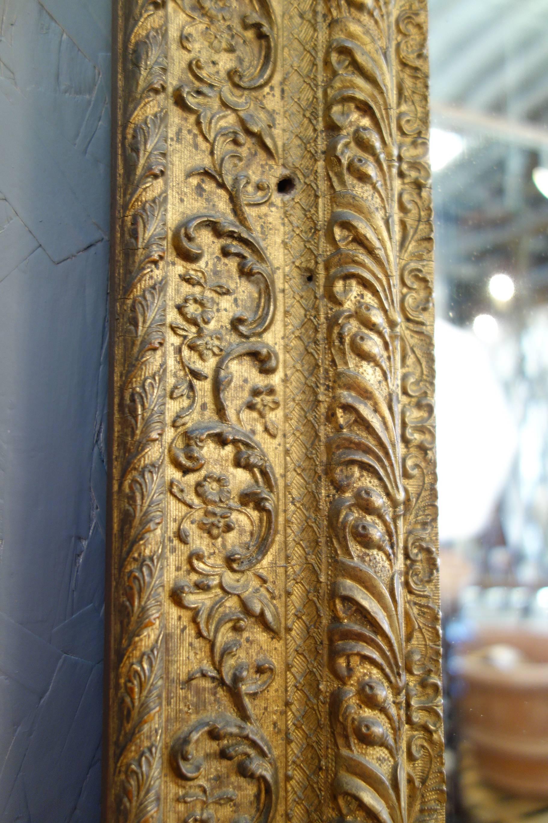 Giltwood Antique Italian Louis XVI Baroque Carved Gold Mirror Ca 1860