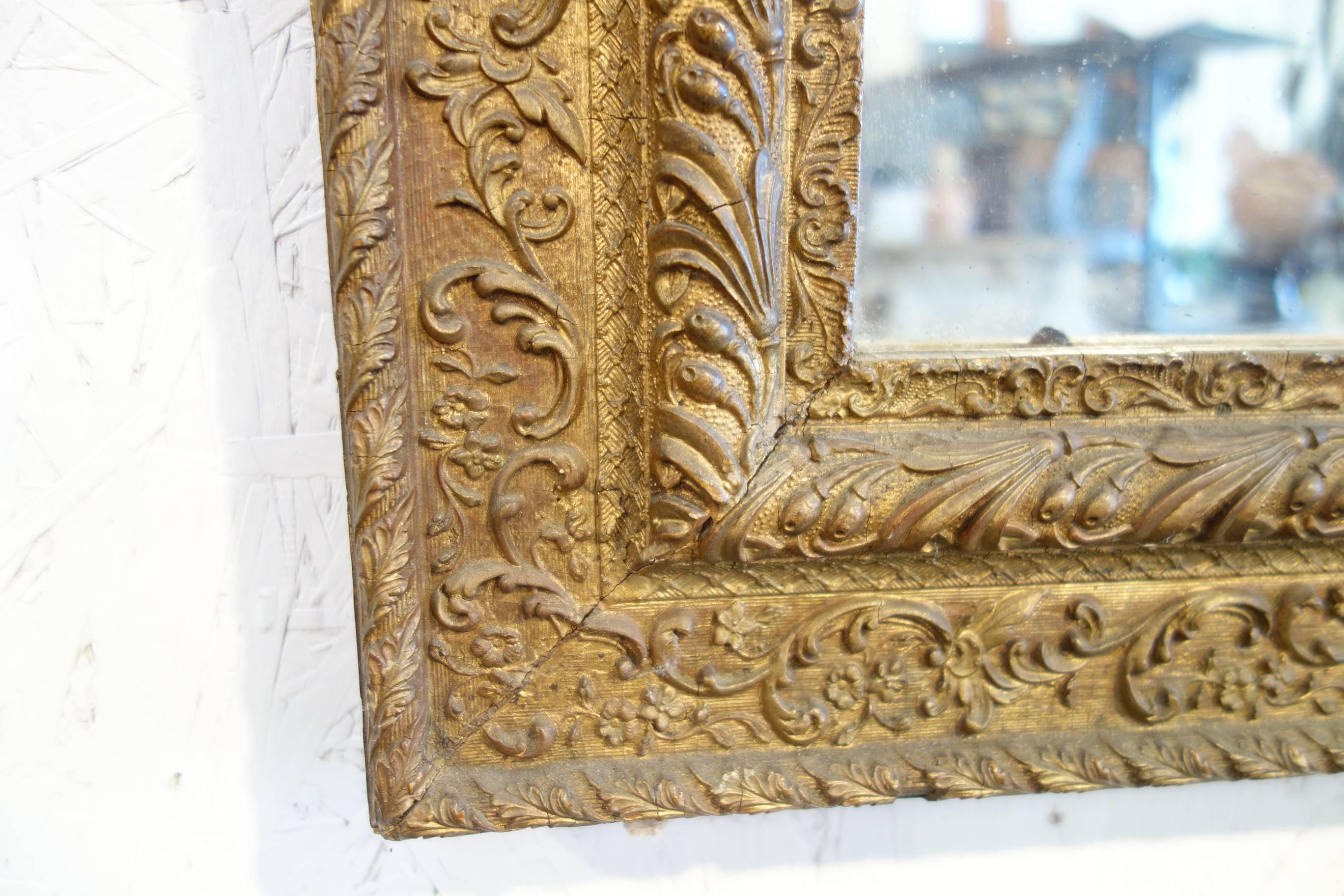 19th Century Antique Italian Louis XVI Baroque Carved Gold Mirror Ca 1860