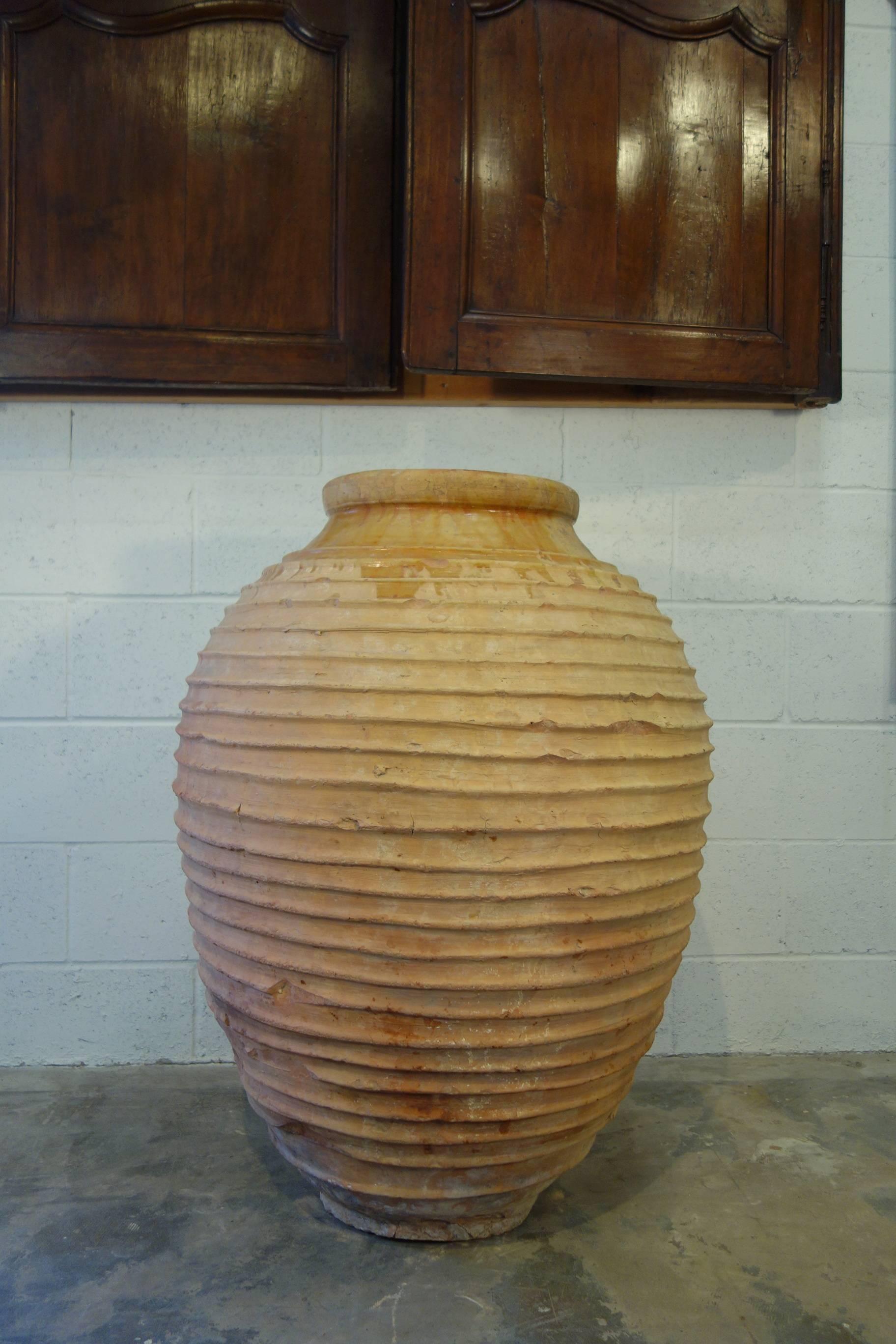 Classical Greek 19th Century Mediterranean Terracotta Large Koroni Orcio Glazed Terracotta Jar