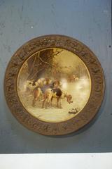 Pair of Early 19th Century Art Antique Hunting Scenes on Concave Tin Plates 1850