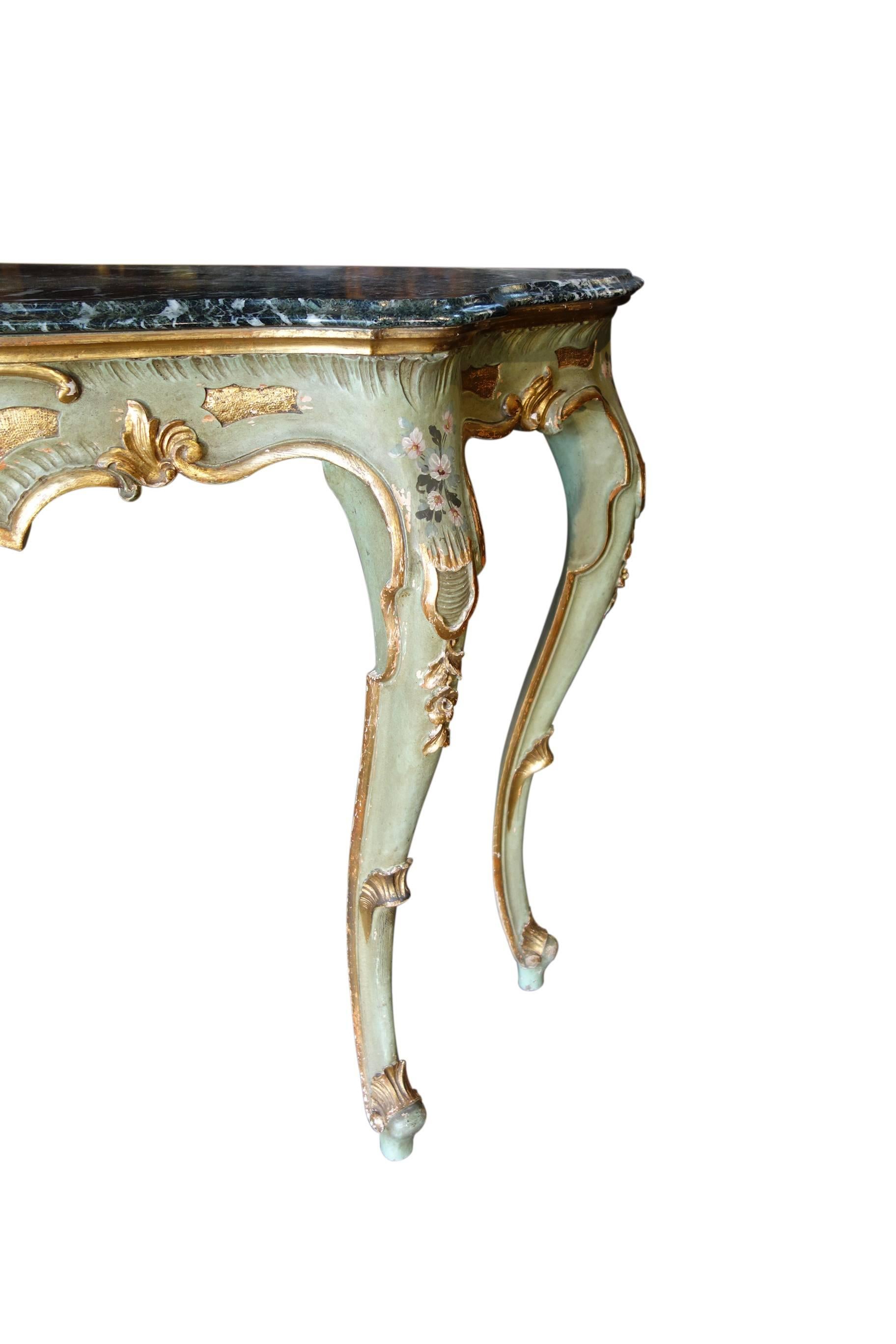 Antique Italian Baroque Console with Serpentine Marble Silver Fleck Ca 1880 In Good Condition In Encinitas, CA