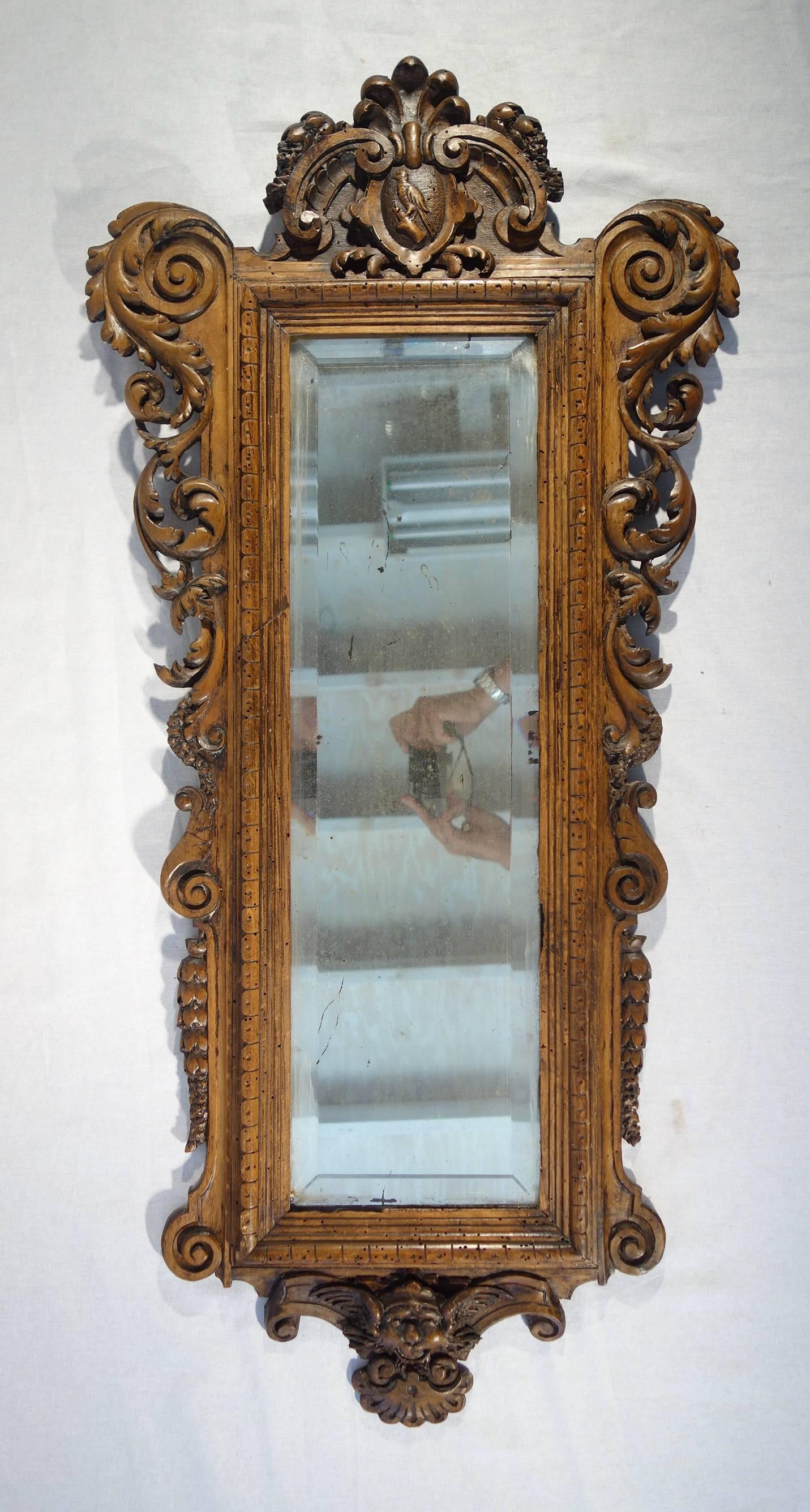Renaissance Revival 19th Century Antique Italian Pair Carved Mirrors Valentino Besarel Circa 1870