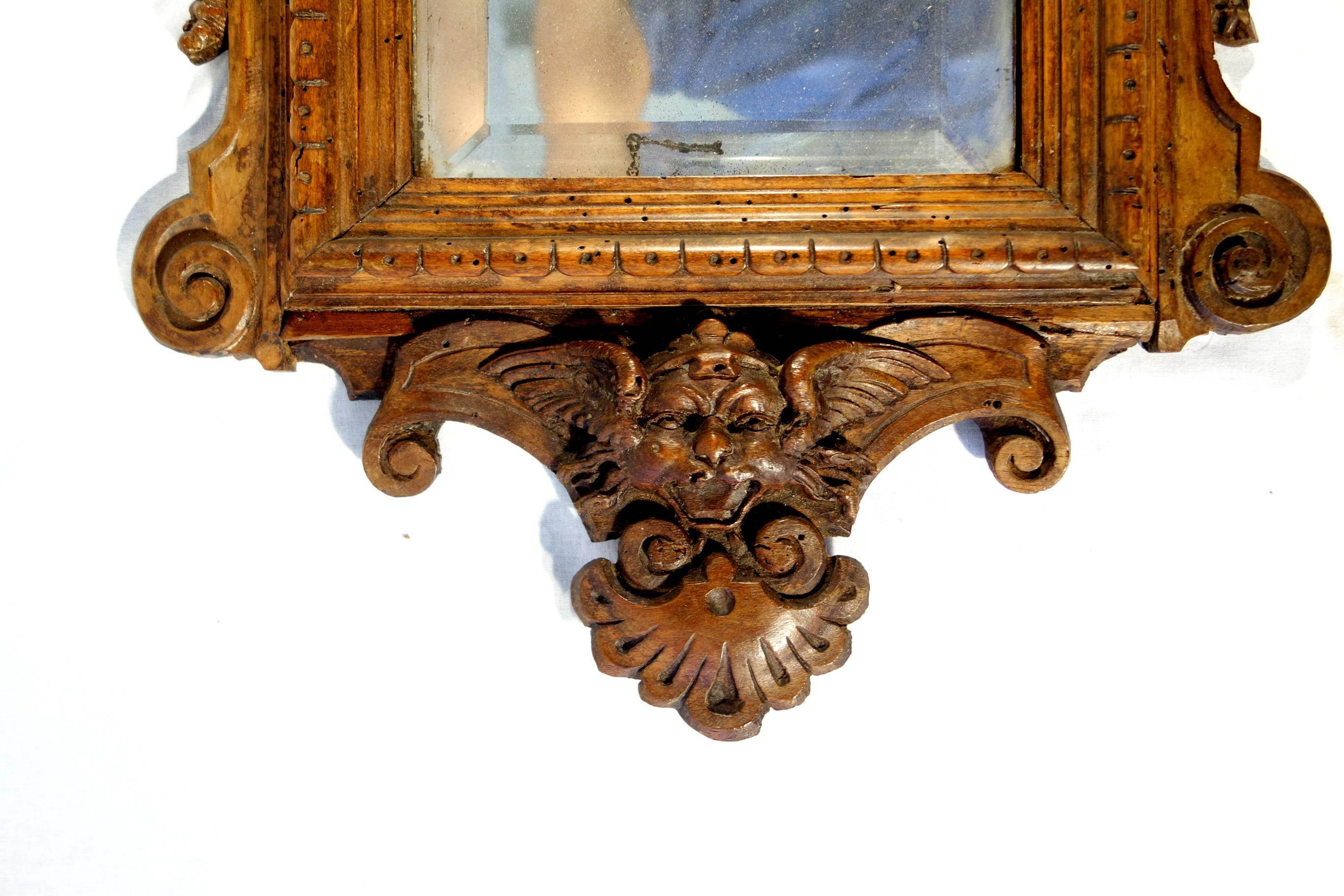 Walnut 19th Century Antique Italian Pair Carved Mirrors Valentino Besarel Circa 1870
