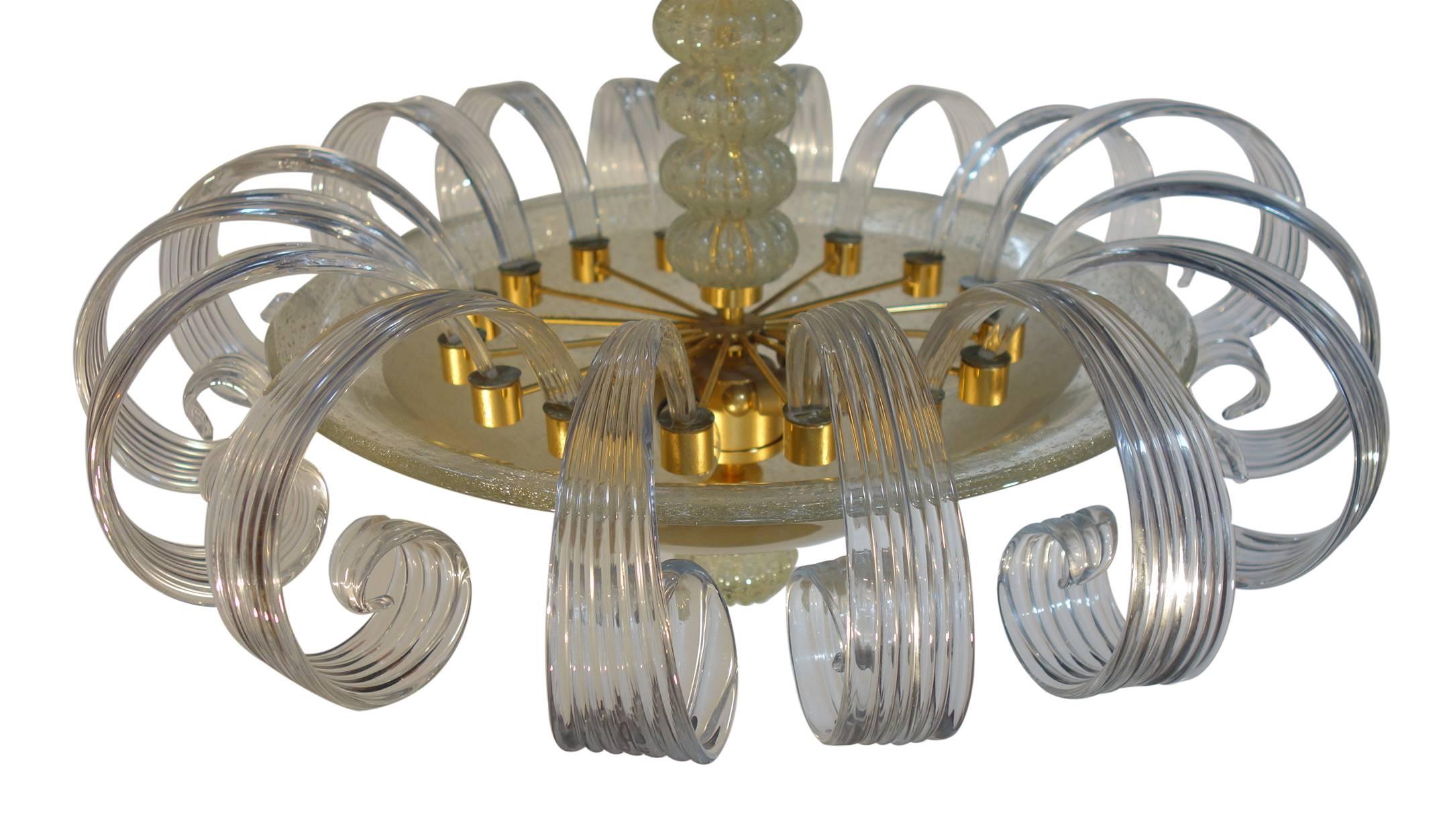 Mid-Century Modern Italian Vintage Flower Venetian Glass Chandelier by Murano Due 