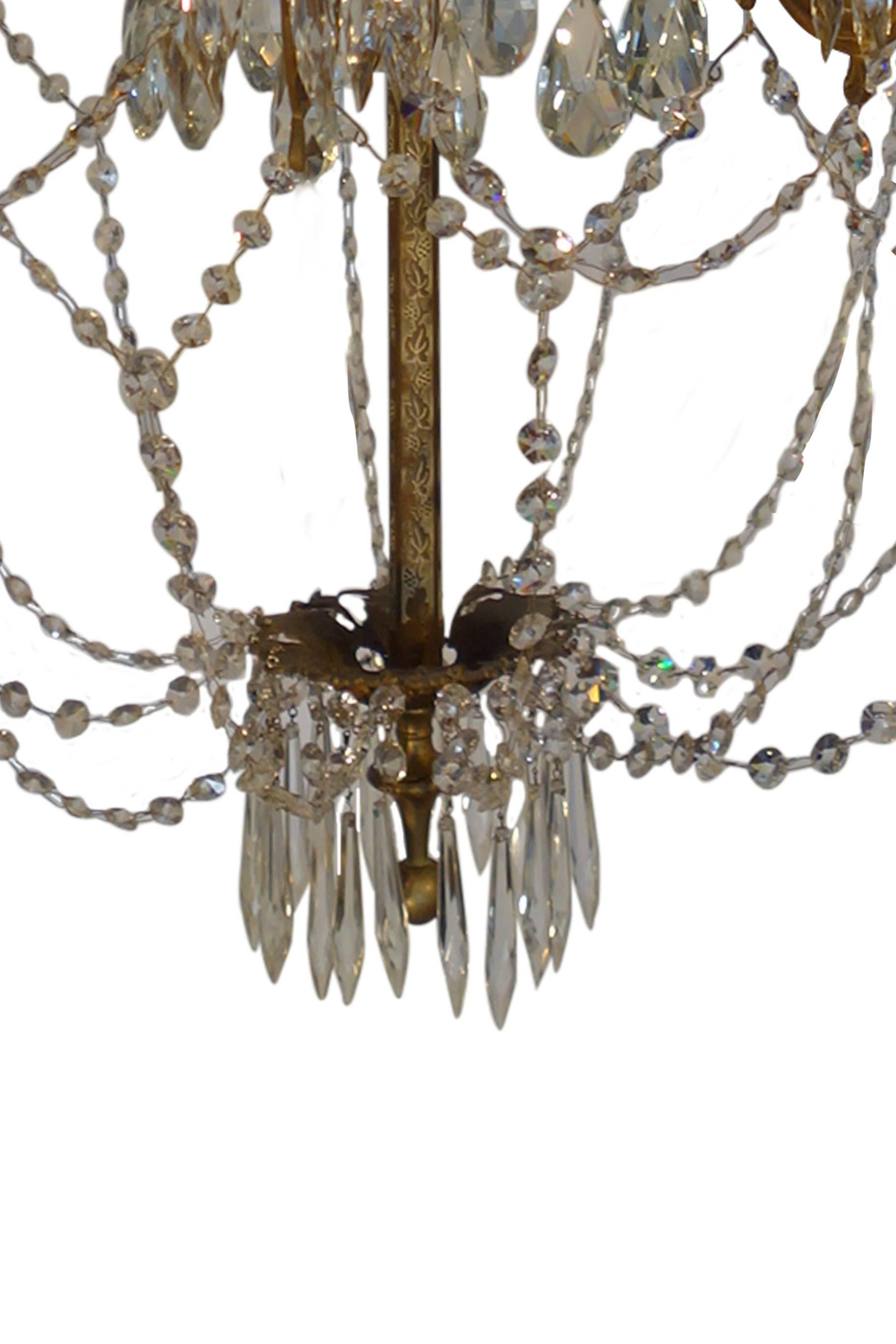 Antique Italian Empire Style Crystal and Brass 12-Light Chandelier, circa 1860 In Excellent Condition In Encinitas, CA