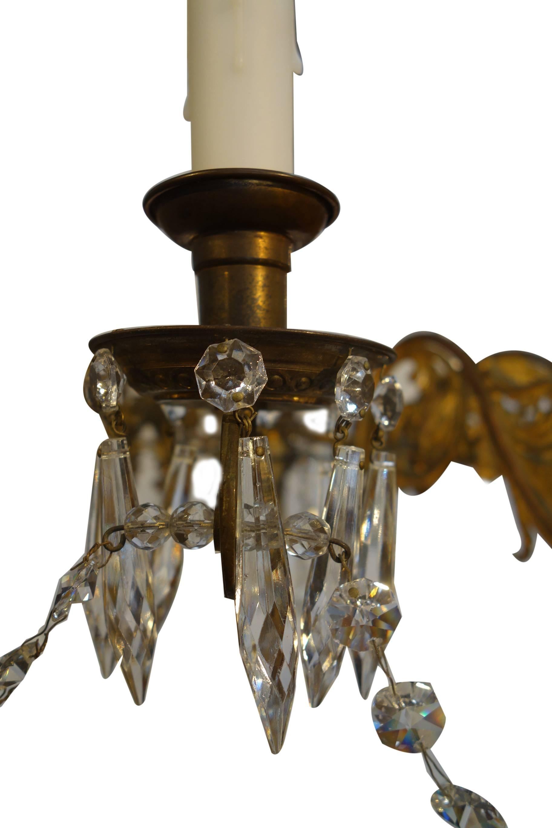 19th Century Antique Italian Empire Style Crystal and Brass 12-Light Chandelier, circa 1860