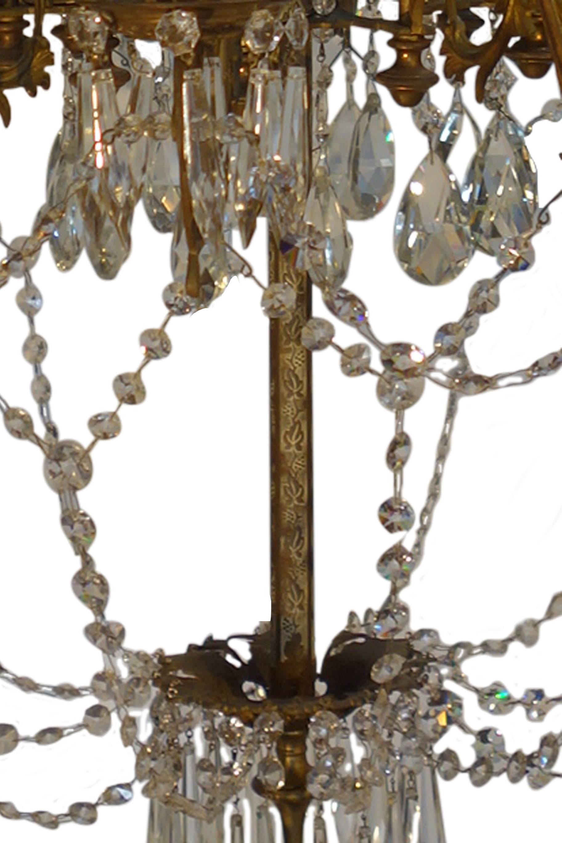 Antique Italian Empire Style Crystal and Brass 12-Light Chandelier, circa 1860 2