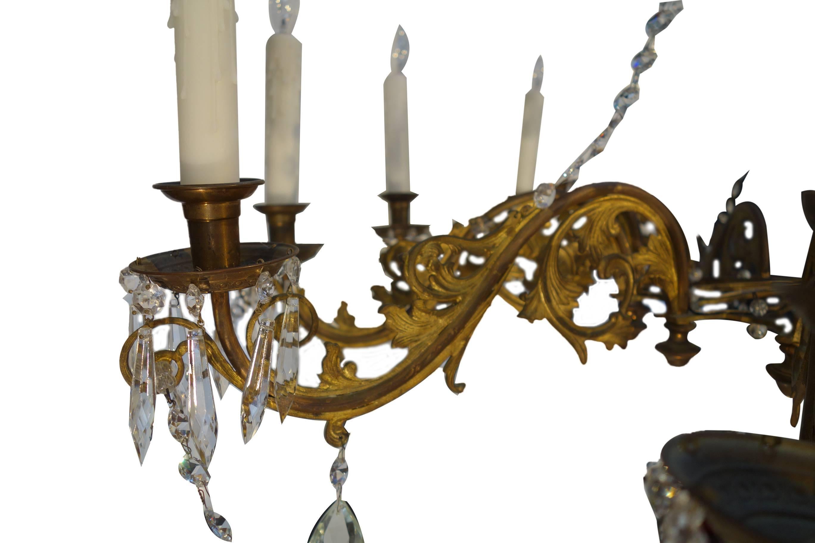 Antique Italian Empire Style Crystal and Brass 12-Light Chandelier, circa 1860 3