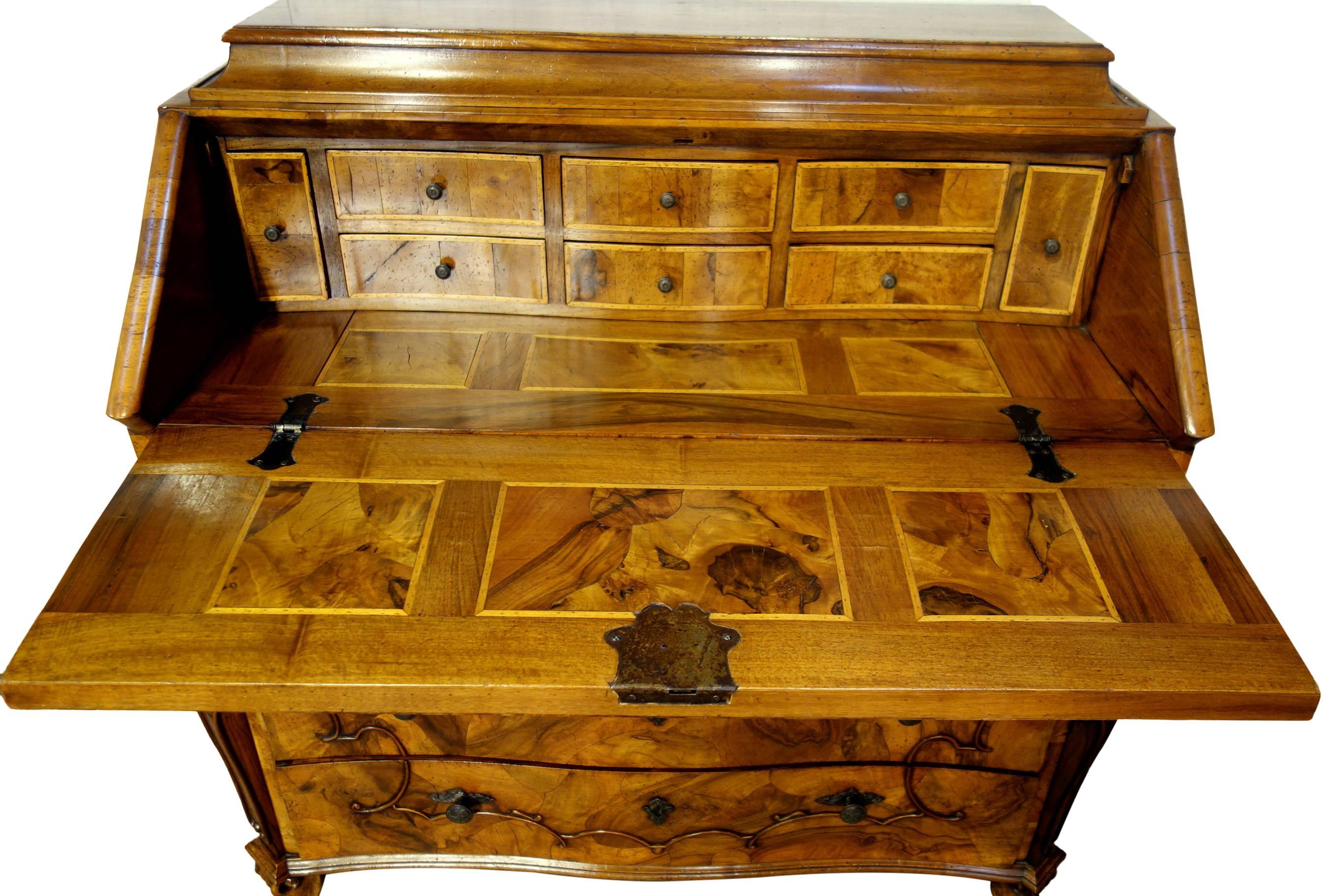 19th Century Antique Italian Lombardy Secretary Desk Walnut Burl Circa 1820 1