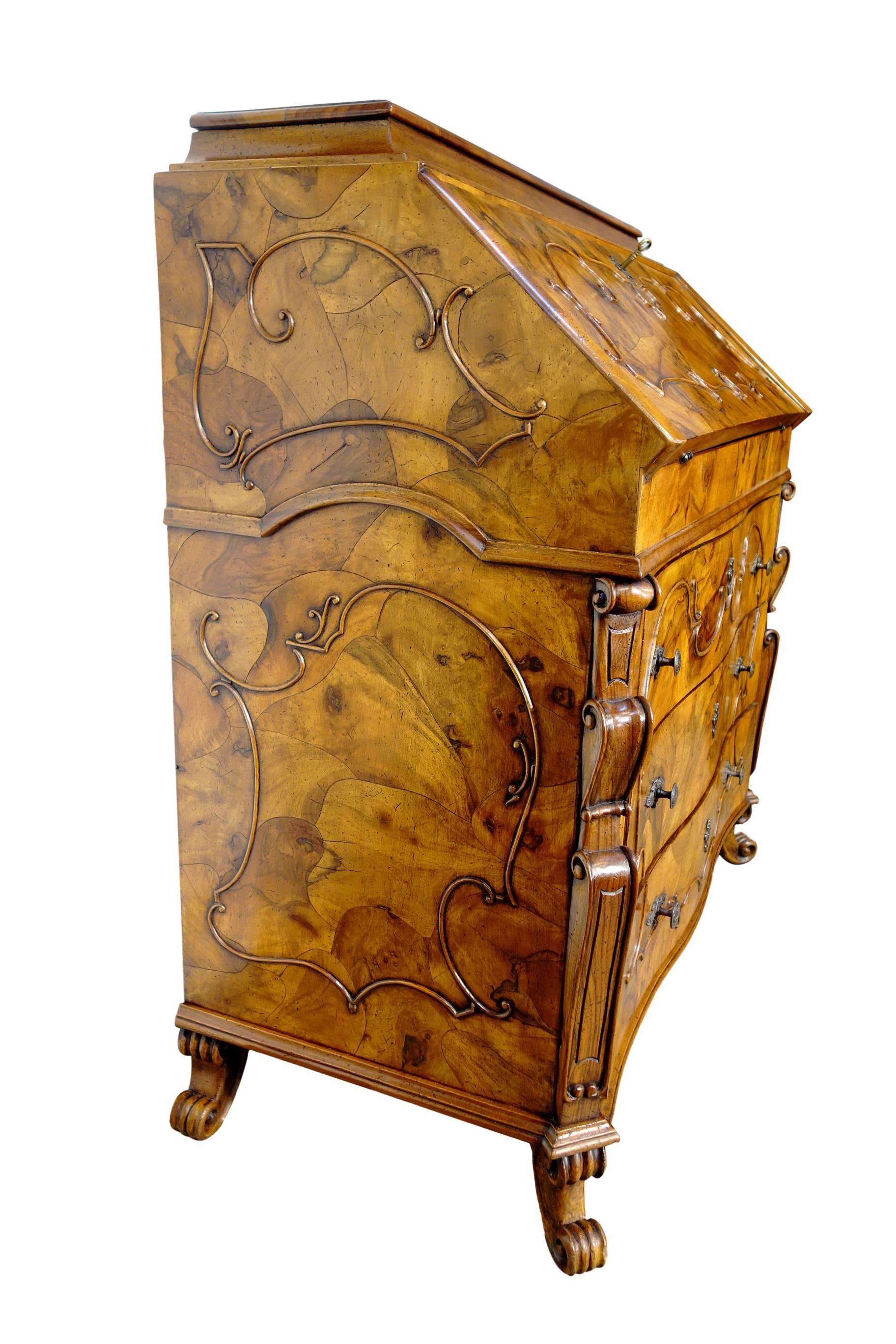 19th Century Antique Italian Lombardy Secretary Desk Walnut Burl Circa 1820 4