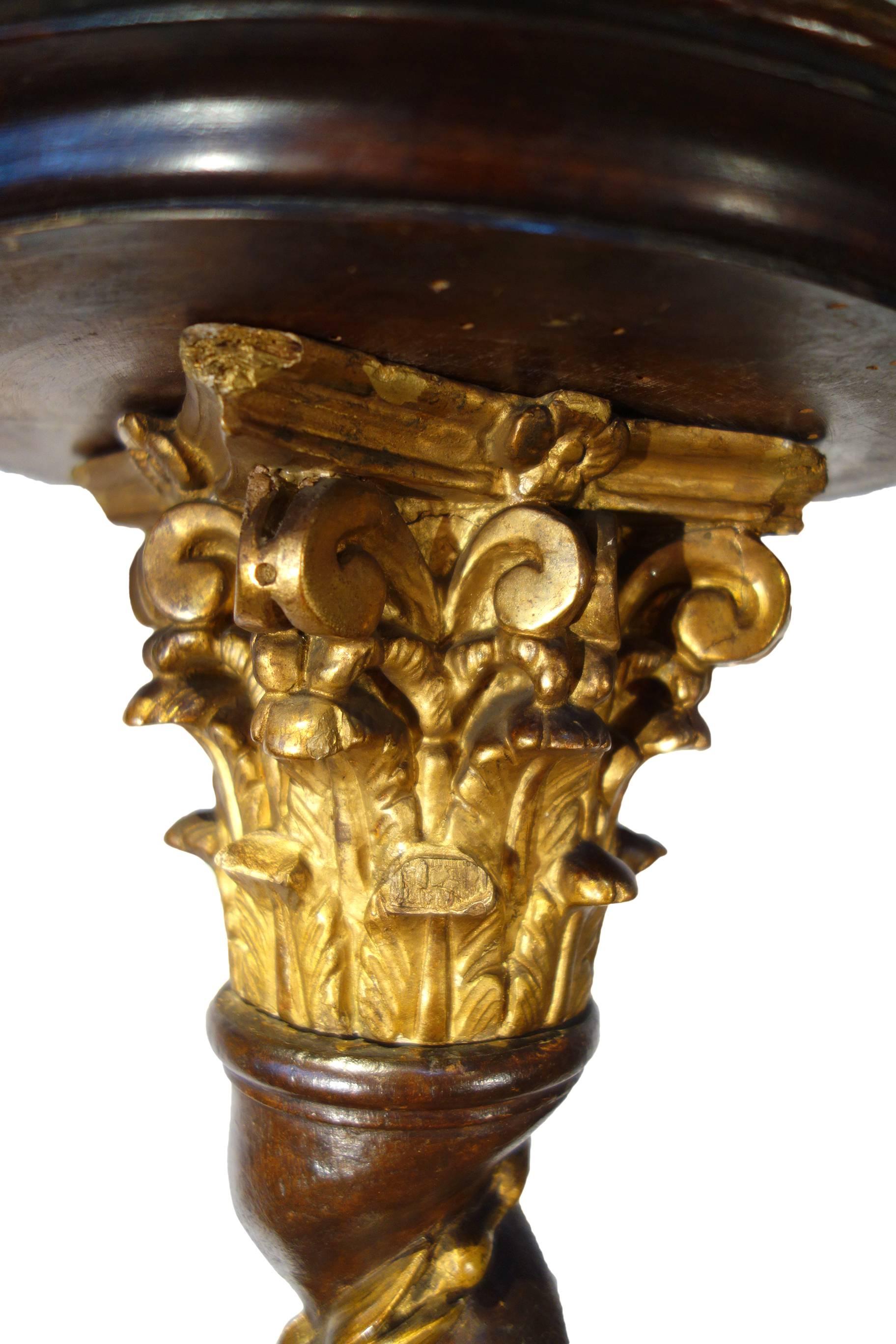 Romantic Antique Italian Venetian Black Gold Gilt Carved Walnut Torchiere Pair Circa 1820