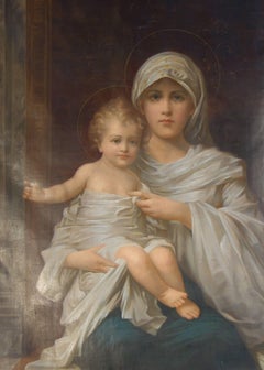 19th Century Italian Madonna and Child Oil Painting on Canvas and Giltwood Frame