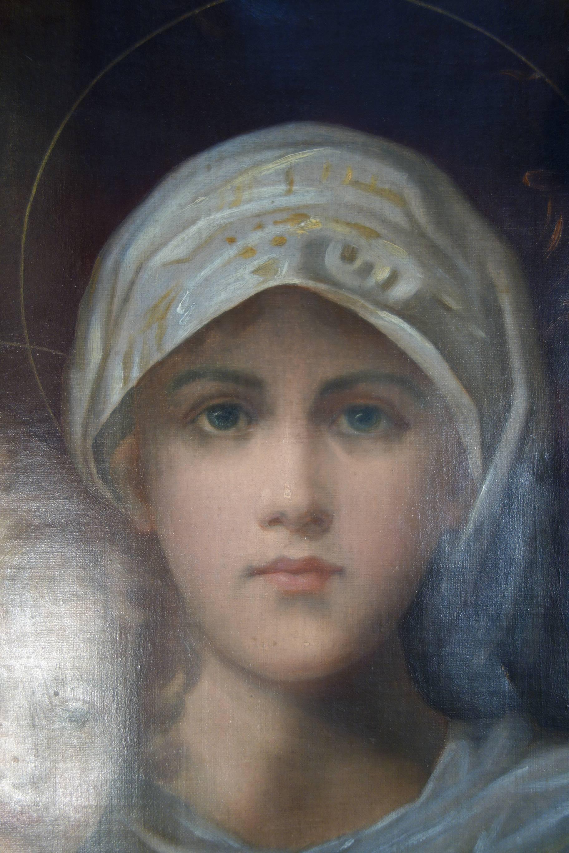 Romantic 19th Century Italian Madonna and Child Oil Painting on Canvas and Giltwood Frame