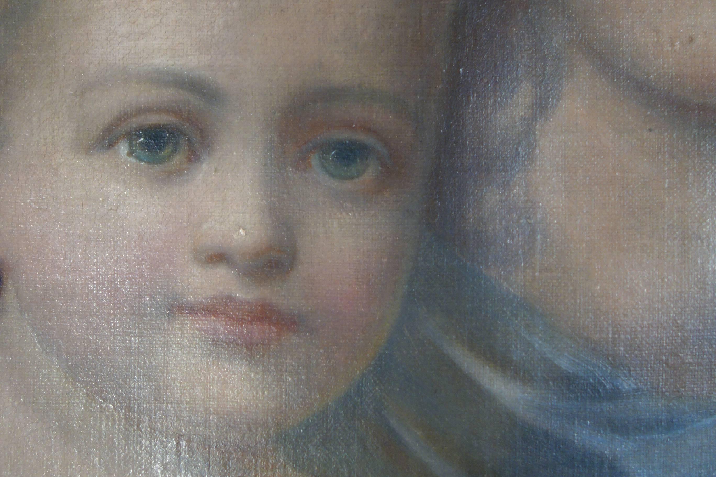 Hand-Painted 19th Century Italian Madonna and Child Oil Painting on Canvas and Giltwood Frame