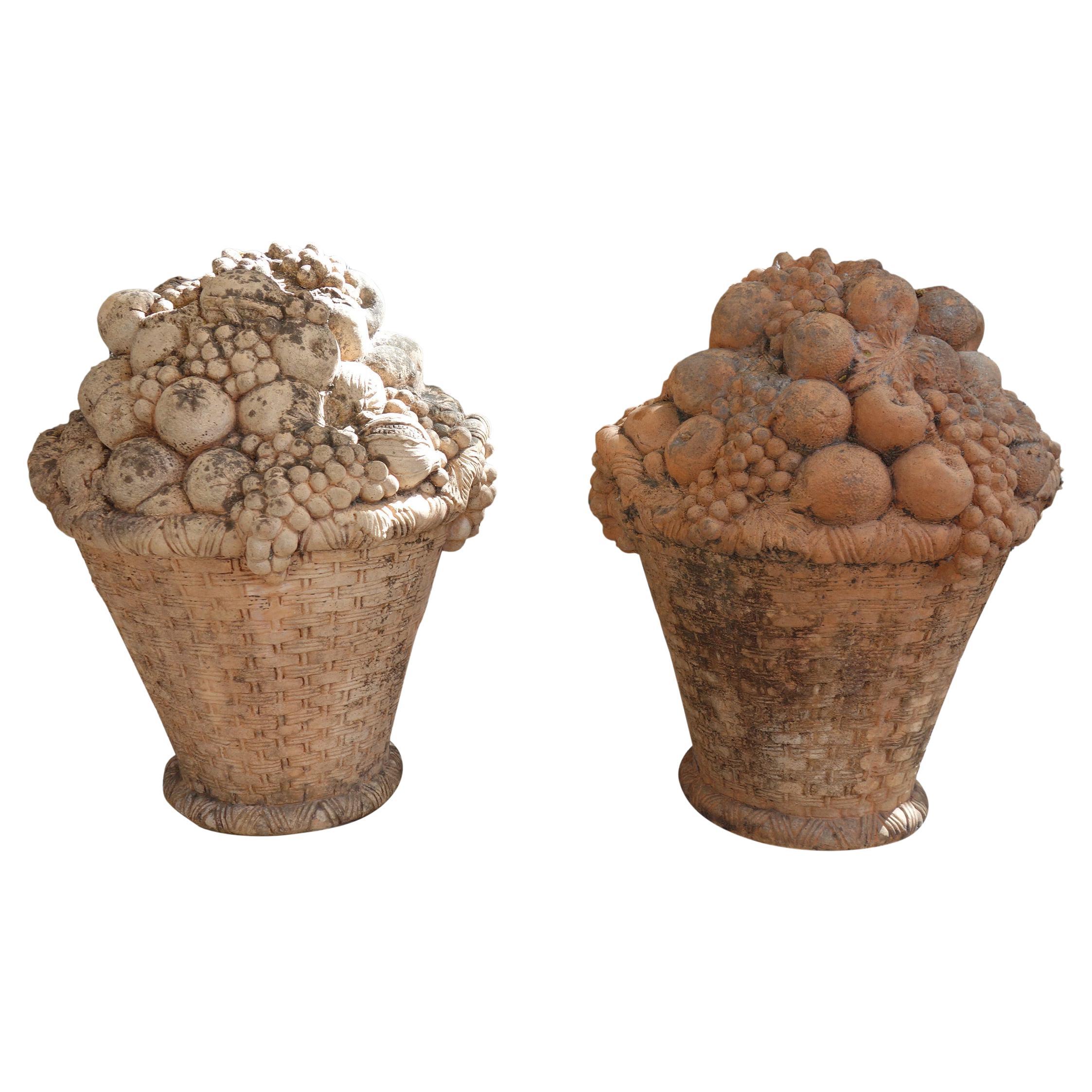 Paire de centres de table en terre cuite Vintage "Cesto di Frutta Impruneta".