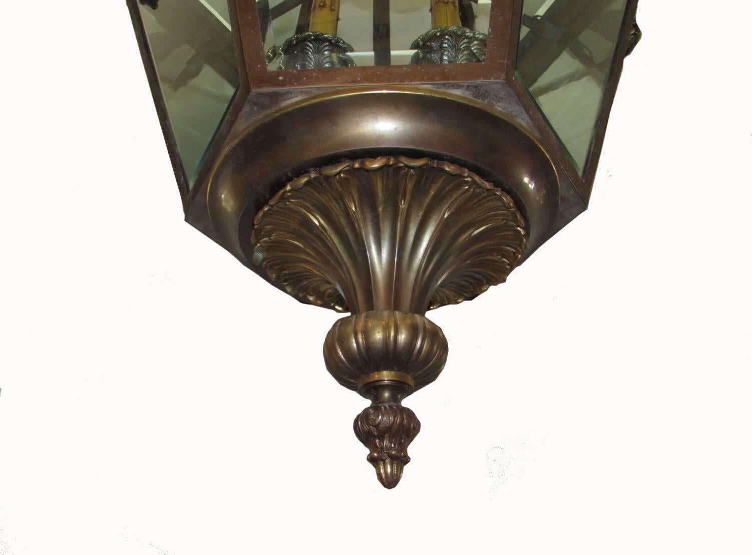 Glass Antique Italian Monumental Pair of Louis XIV Genoa Palace Lanterns, Circa 1920