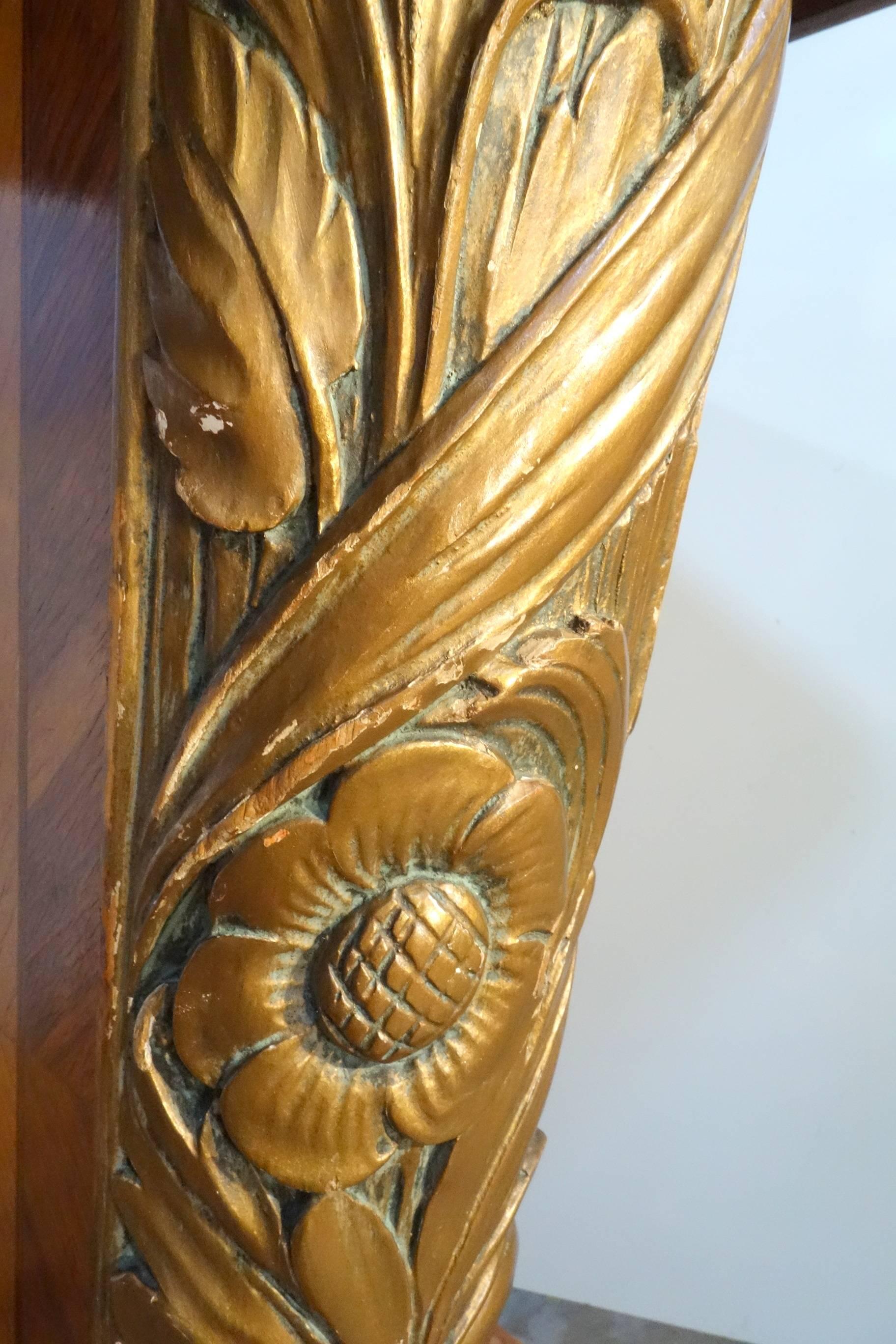 Hand-Carved Italian Mid Century Table with Honey Onyx Top and Gold Gilded Legs