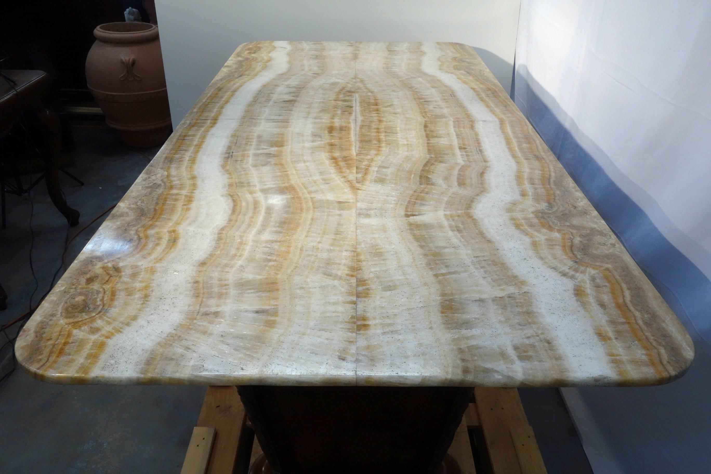 Italian Mid Century Table with Honey Onyx Top and Gold Gilded Legs 2