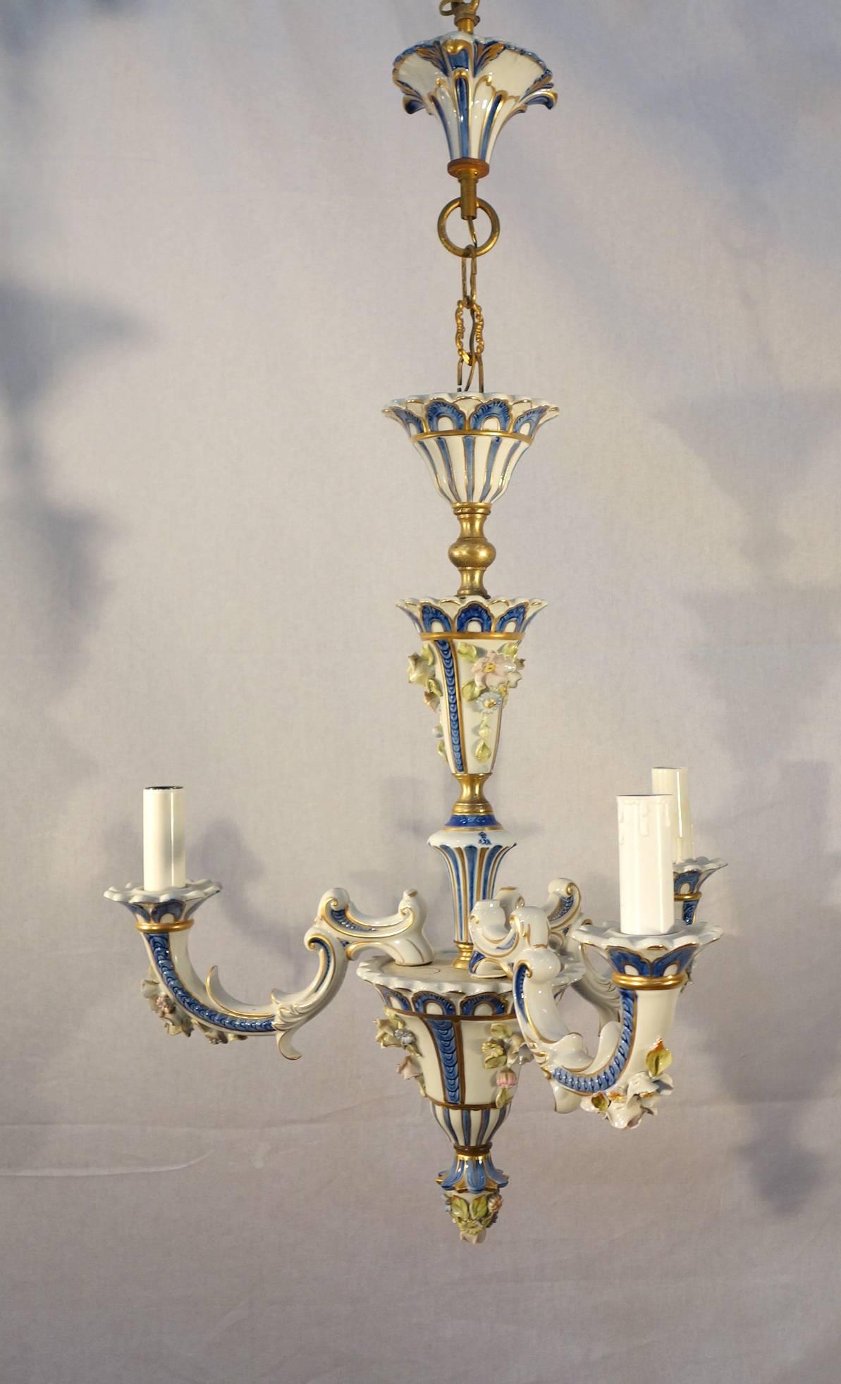 Romantic Antique Italian Porcelain Capodimonte Little Chandelier