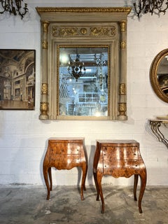 Pair of 19th-century Italian antique wooden bombe-style nightstands
