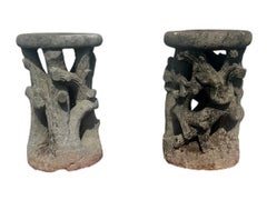 Early 20th Century Italian Faux Boise Carved Stone Garden Stool with Snake