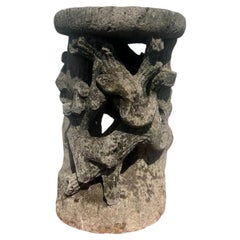 Early 20th Century Italian Faux Boise Carved Stone Garden Stool with Snake