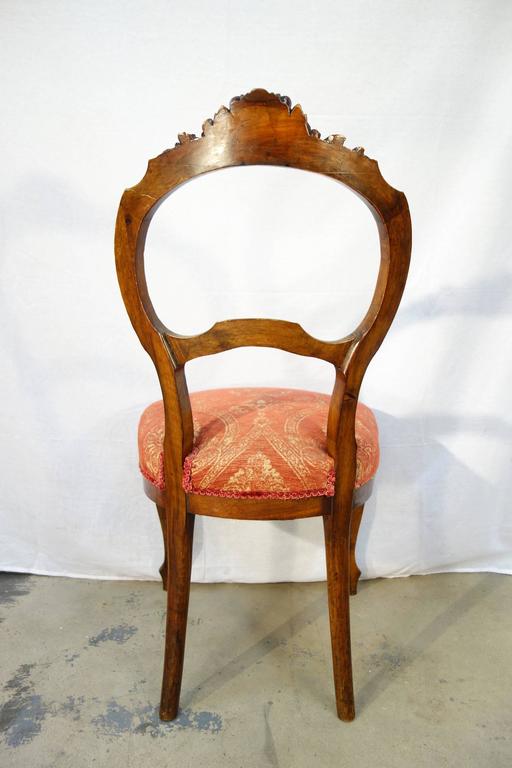 Antique Italian Louis Philippe Style Set of Six Solid Walnut Carved