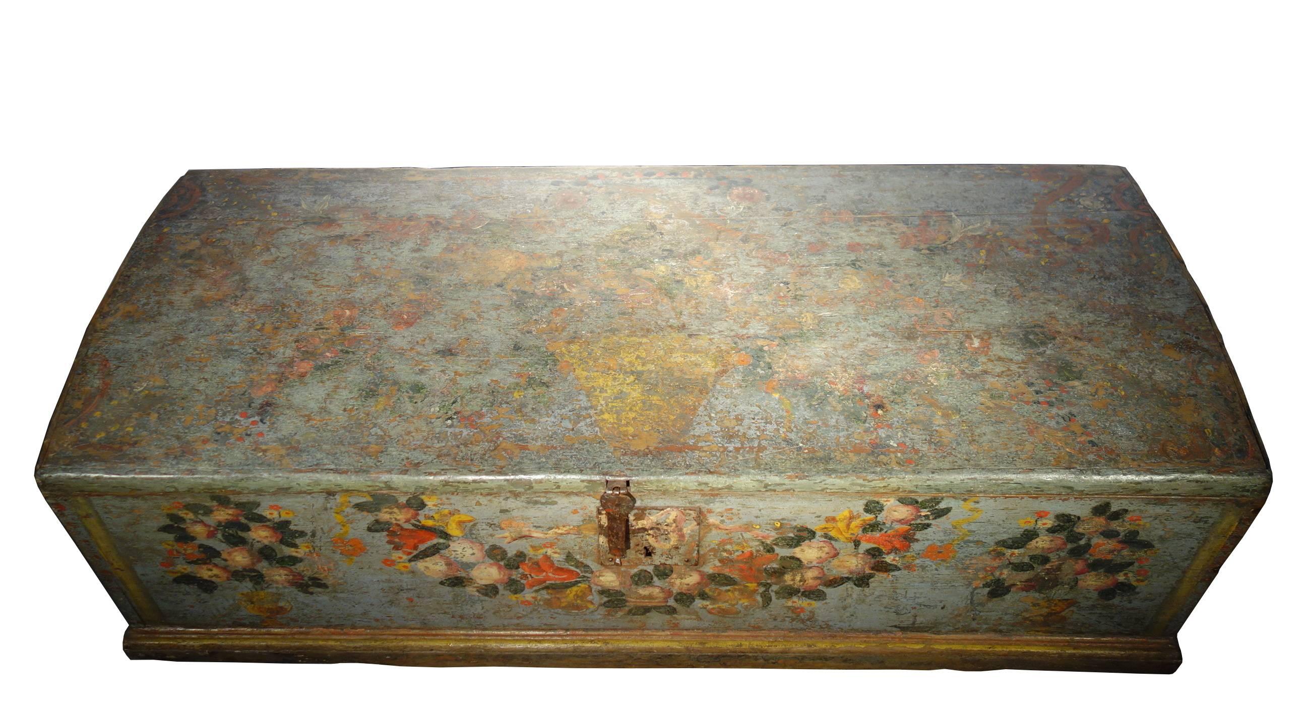 Baroque Italian, Early 18th Century Sicilian Painted Nuptial Trunk