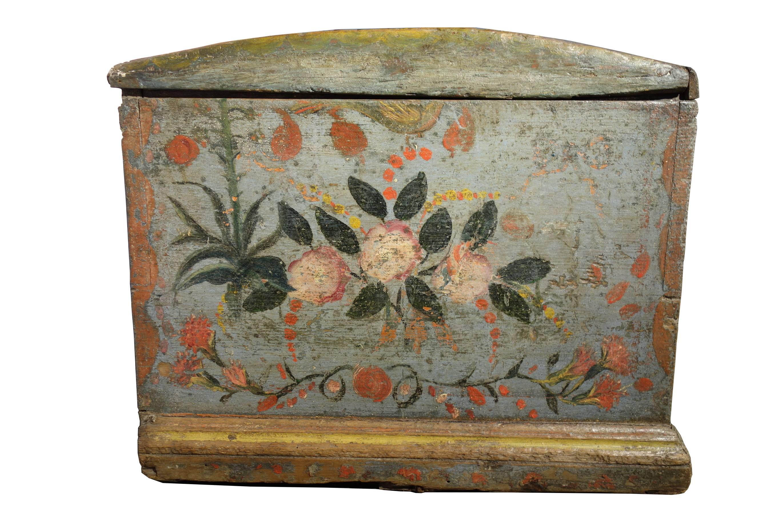 Wood Italian, Early 18th Century Sicilian Painted Nuptial Trunk