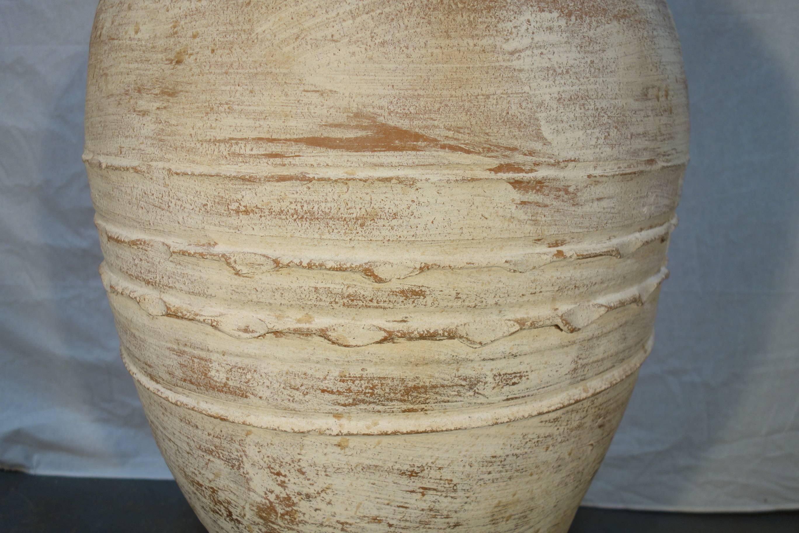 19th Century Mediterranean Terracotta Water Amphora Jar with White Patina 1