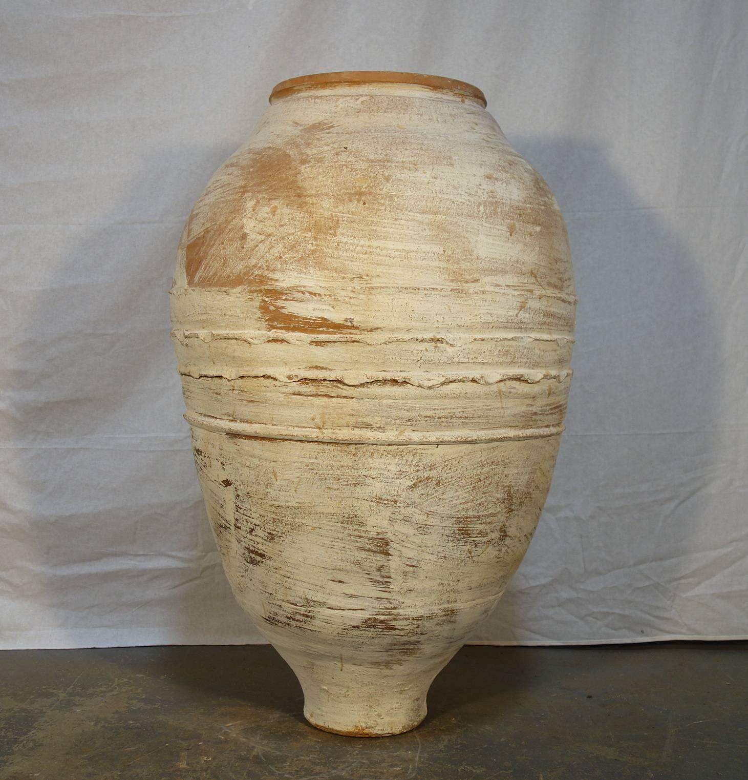 Classical Greek 19th Century Mediterranean Terracotta Water Amphora Jar with White Patina