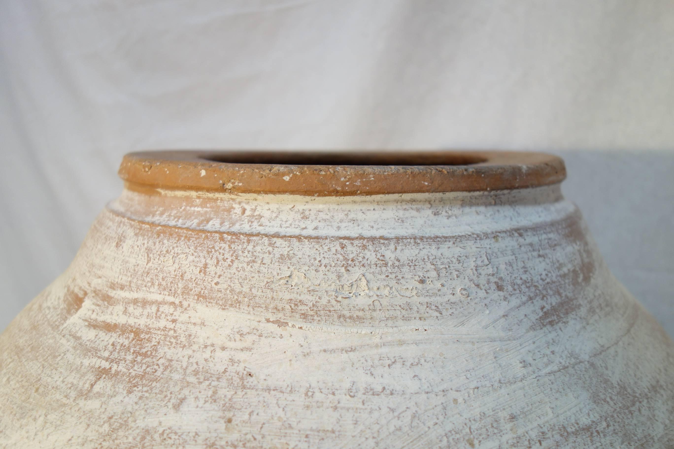 19th Century Mediterranean Terracotta Water Amphora Jar with White Patina 3