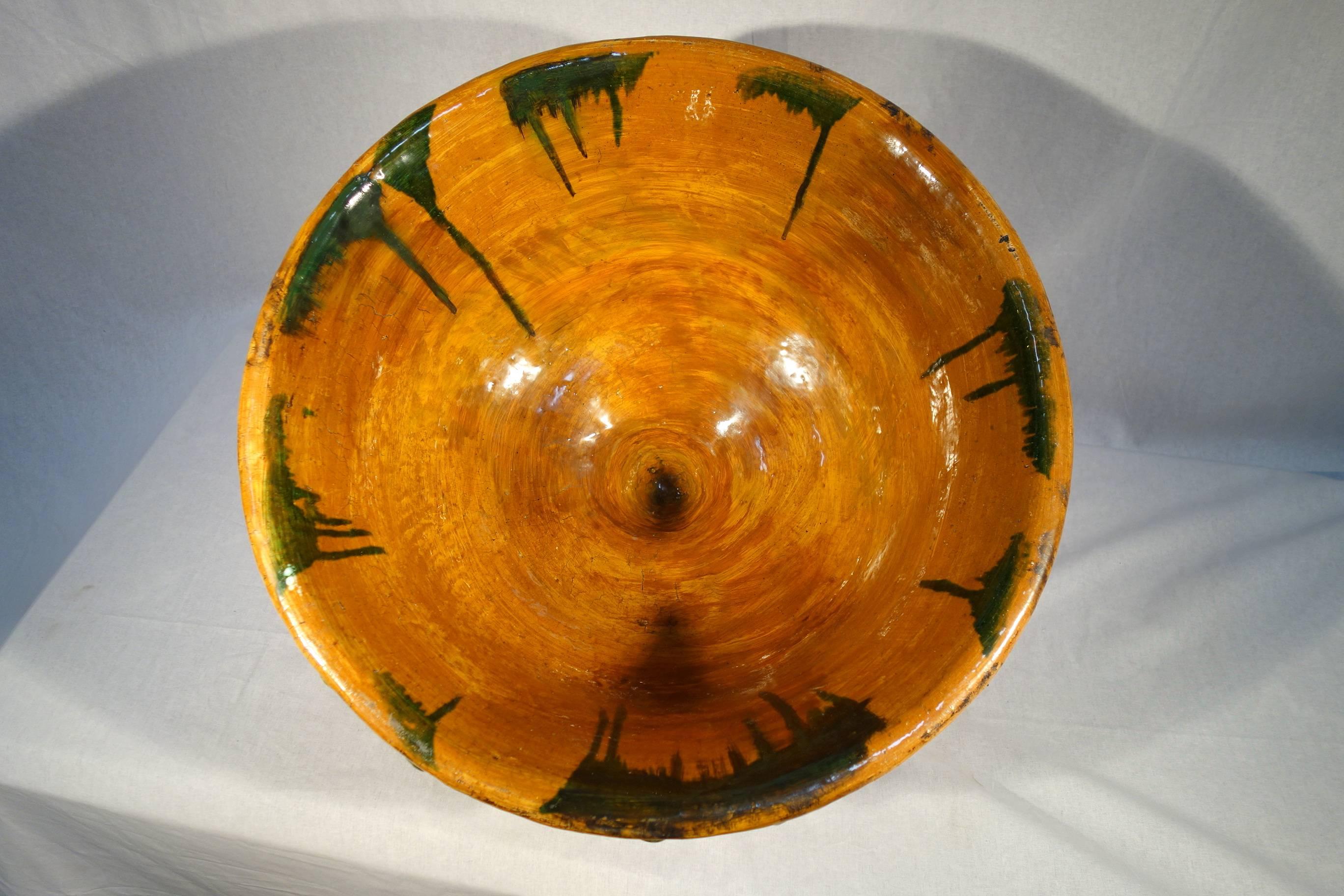 19th Century Antique Italian Tuscan Majolica Very Large Glazed Ceramic Bowl Circa 1890