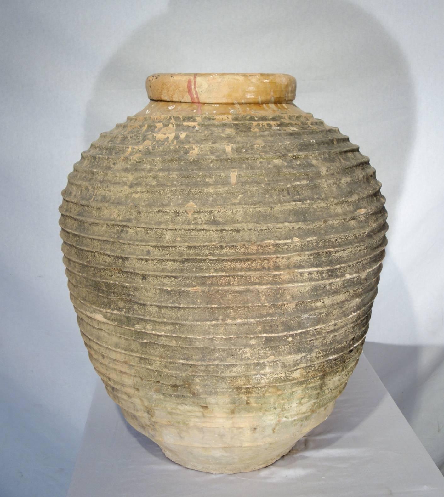 Classical Greek 19th Century Antique Large Mediterranean Terracotta Amphora Jar, Dark Patina