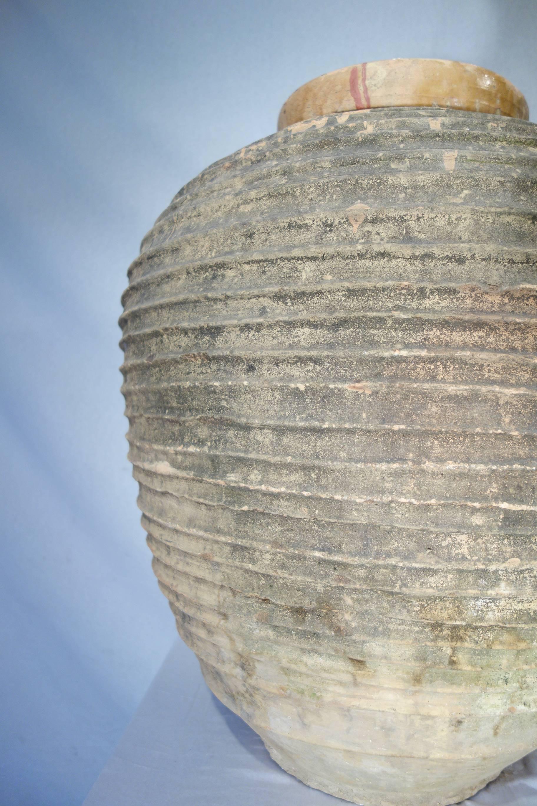 19th Century Antique Large Mediterranean Terracotta Amphora Jar, Dark Patina 1