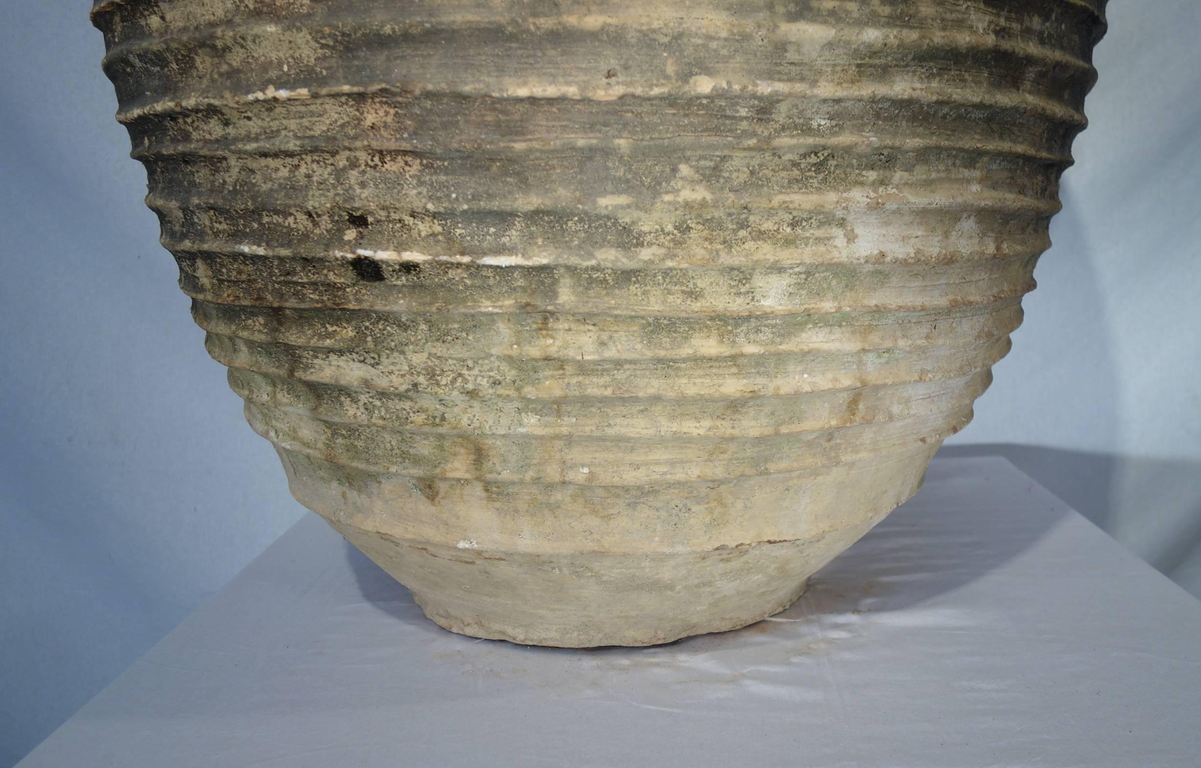 19th Century Antique Large Mediterranean Terracotta Amphora Jar, Dark Patina In Good Condition In Encinitas, CA
