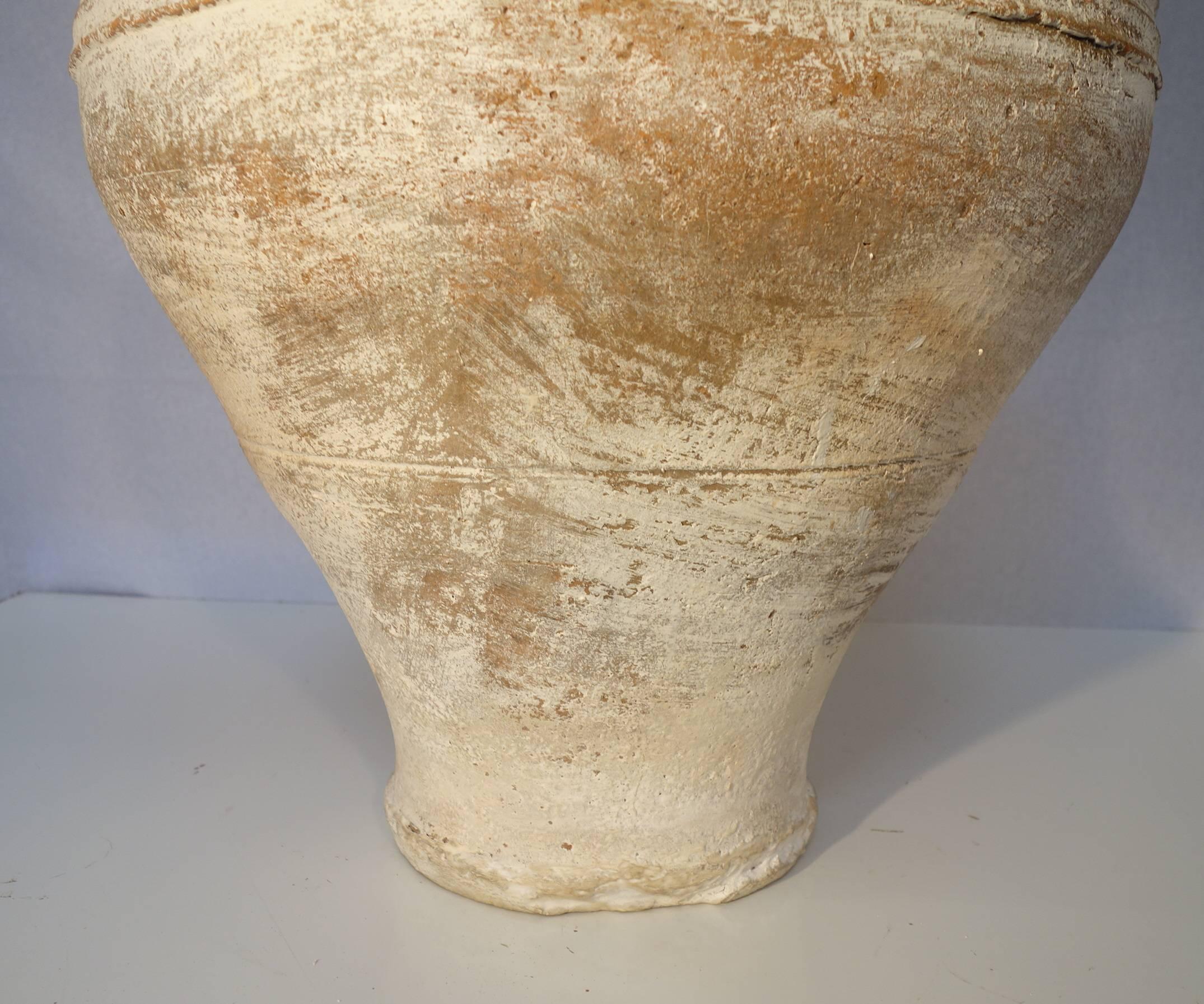 19th Century Mediterranean Terracotta Water Amphora Jar, White Patina, Pair 1